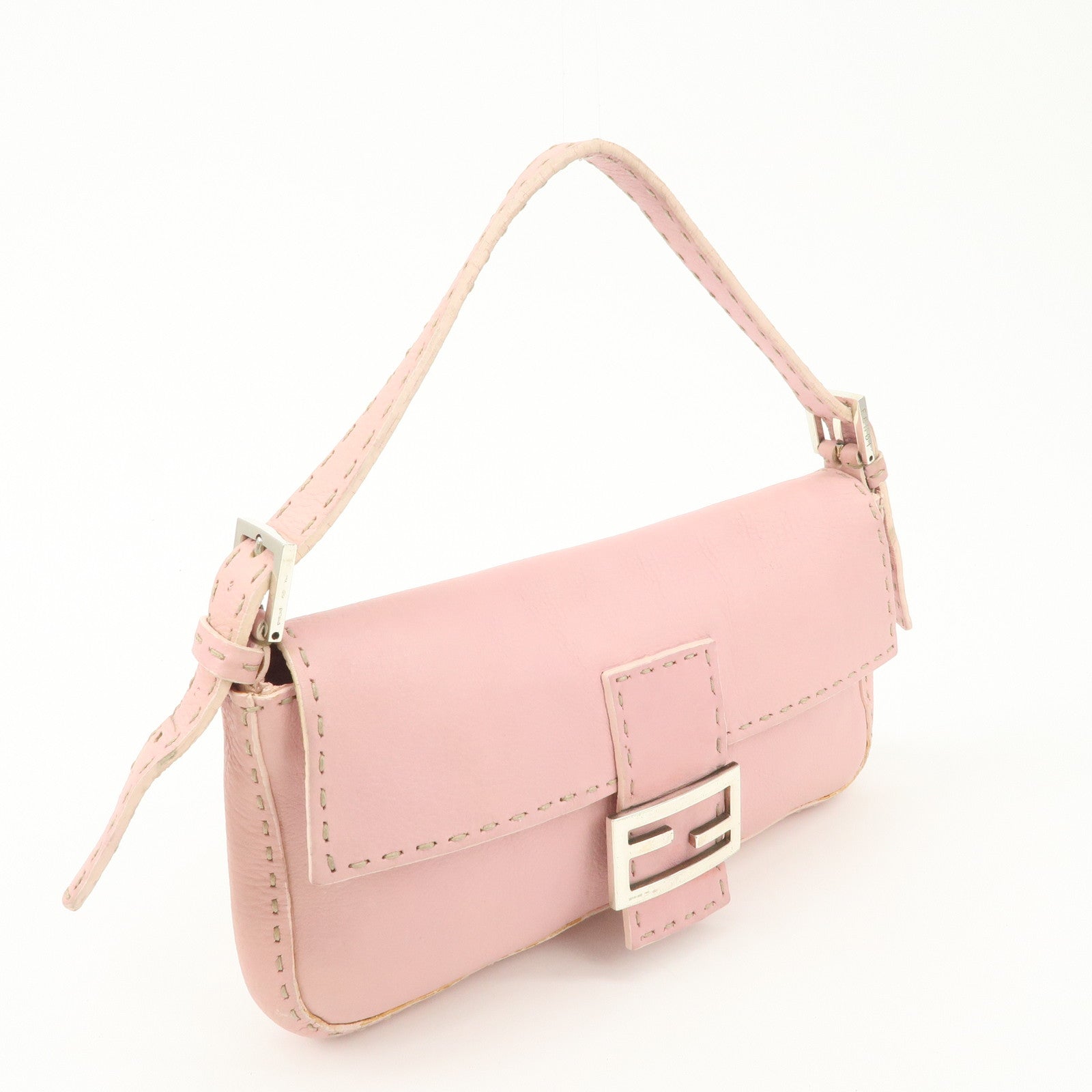 FENDI Selleria Mamma Baguette Leather Shoulder Bag Pink 8BR101