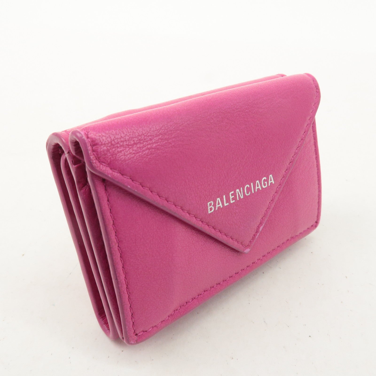 BALENCIAGA Leather Paper Mini Wallet Rose Magenta 391446