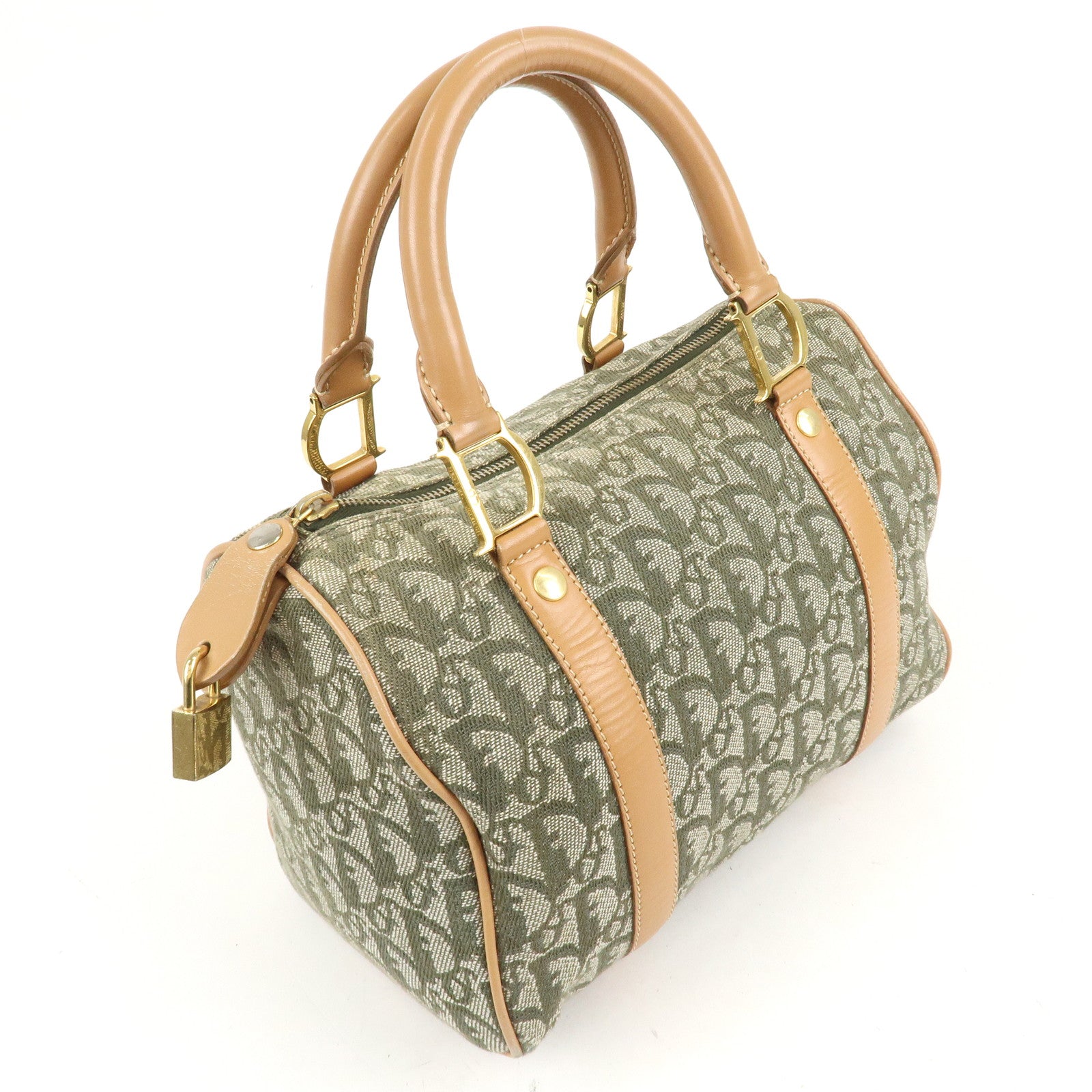 Christian Dior Trotter Canvas Leathr Mini Boston Bag Green Used