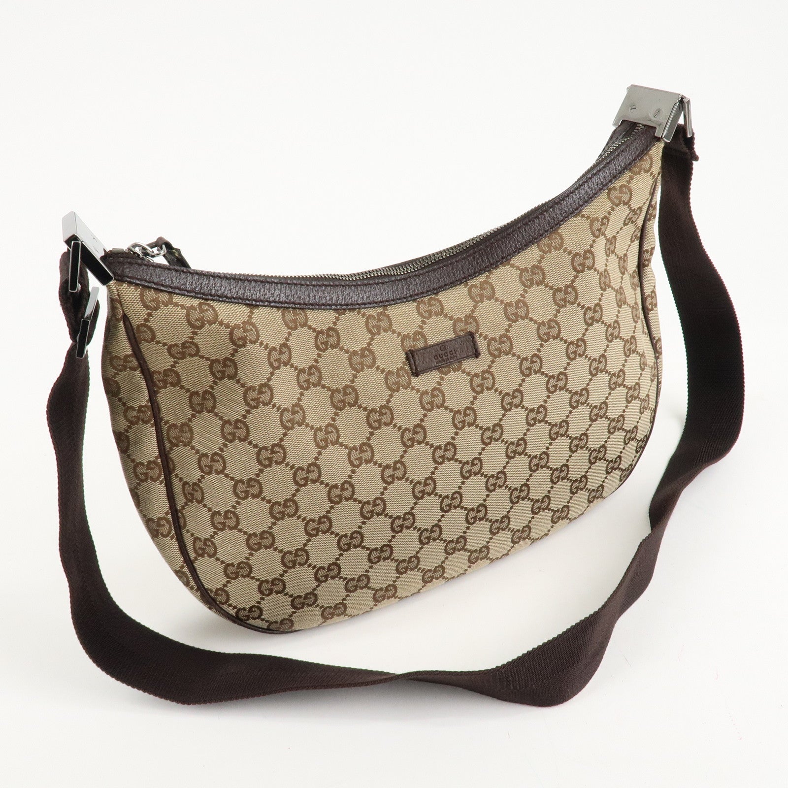 GUCCI GG Canvas Leather Shoulder Bag Beige Brown 122790 Used