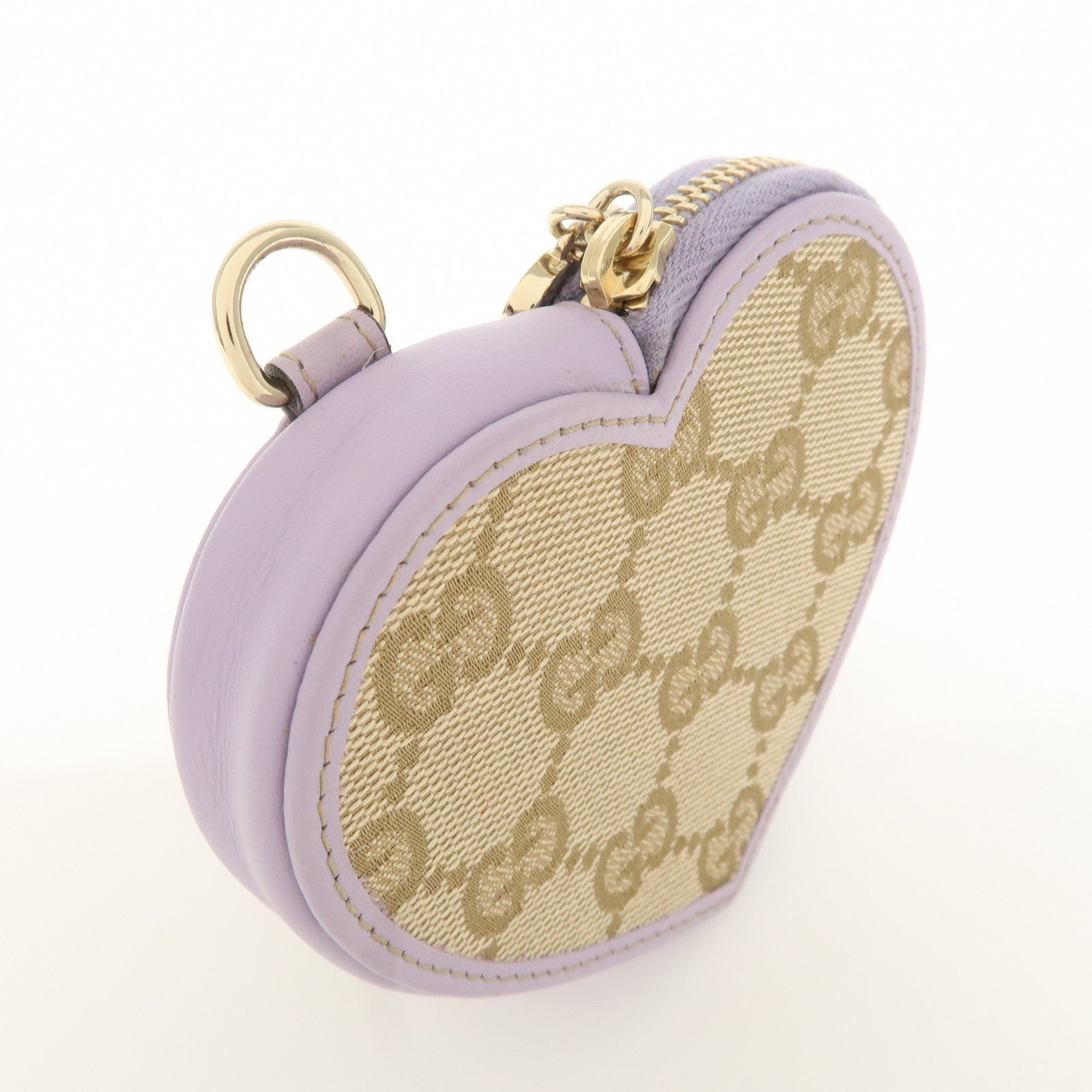 GUCCI GG Canvas Leather Heart Coin Purses Purple 152615 Used