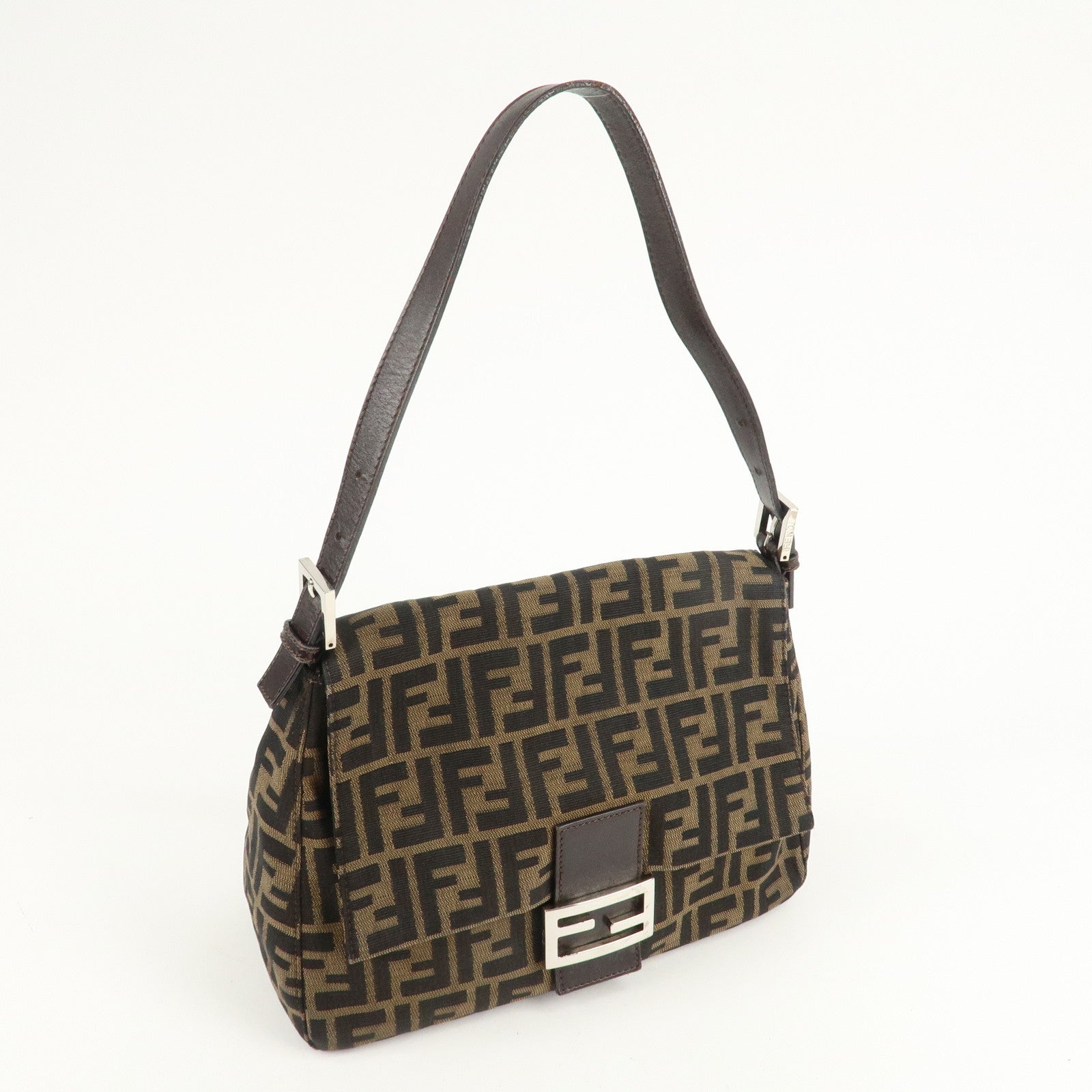 FENDI Mamma Baguette Zucca Canvas Leather Shoulder Bag 26325 Used