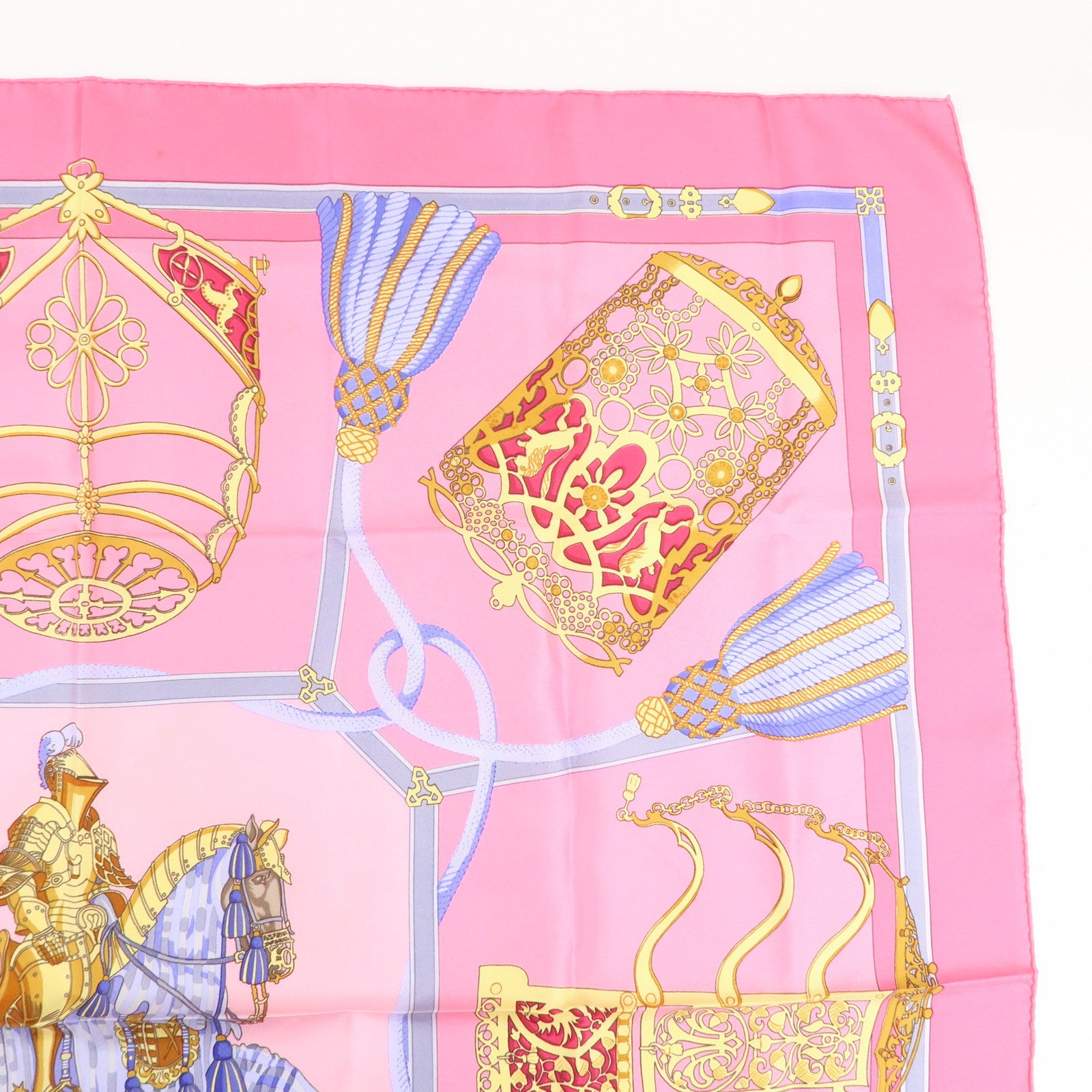 HERMES Silk 100% Scarf Carre90 LES MUSEROLLES Pink