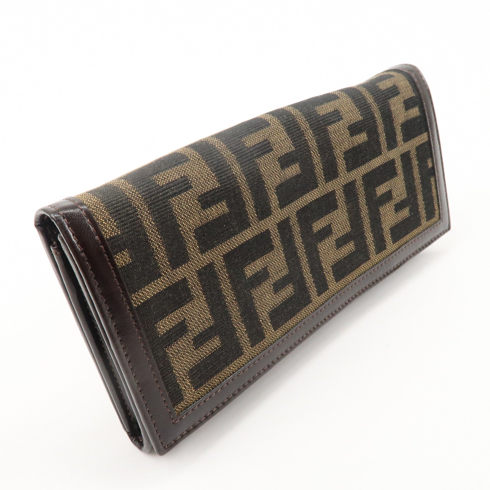 FENDI Zucca Print Canvas Leather Long Wallet Brown 30851