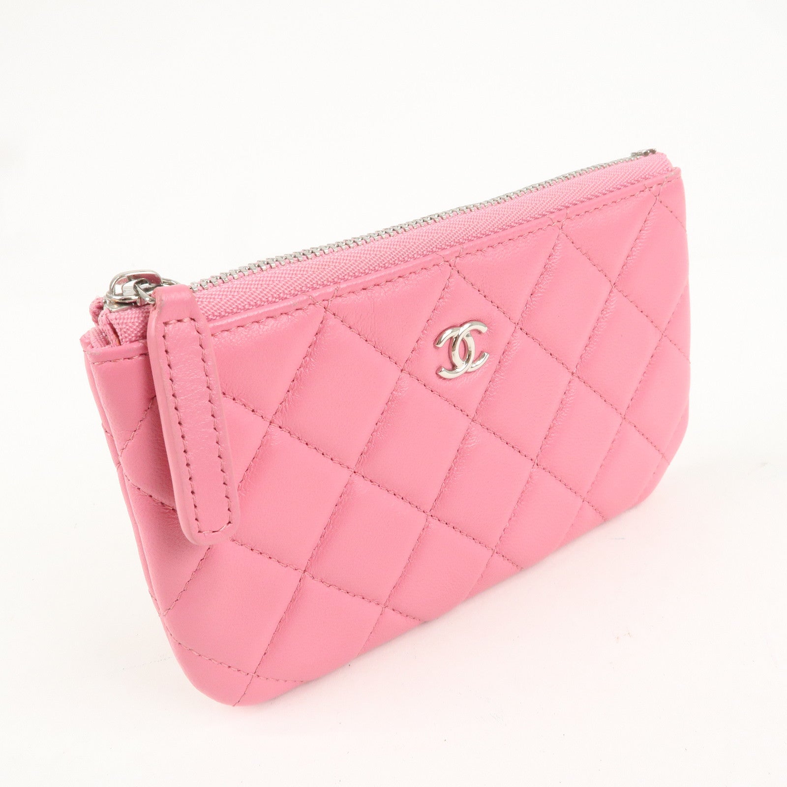 CHANEL Matelasse Lambskin Pouch Pink Silver Hardware