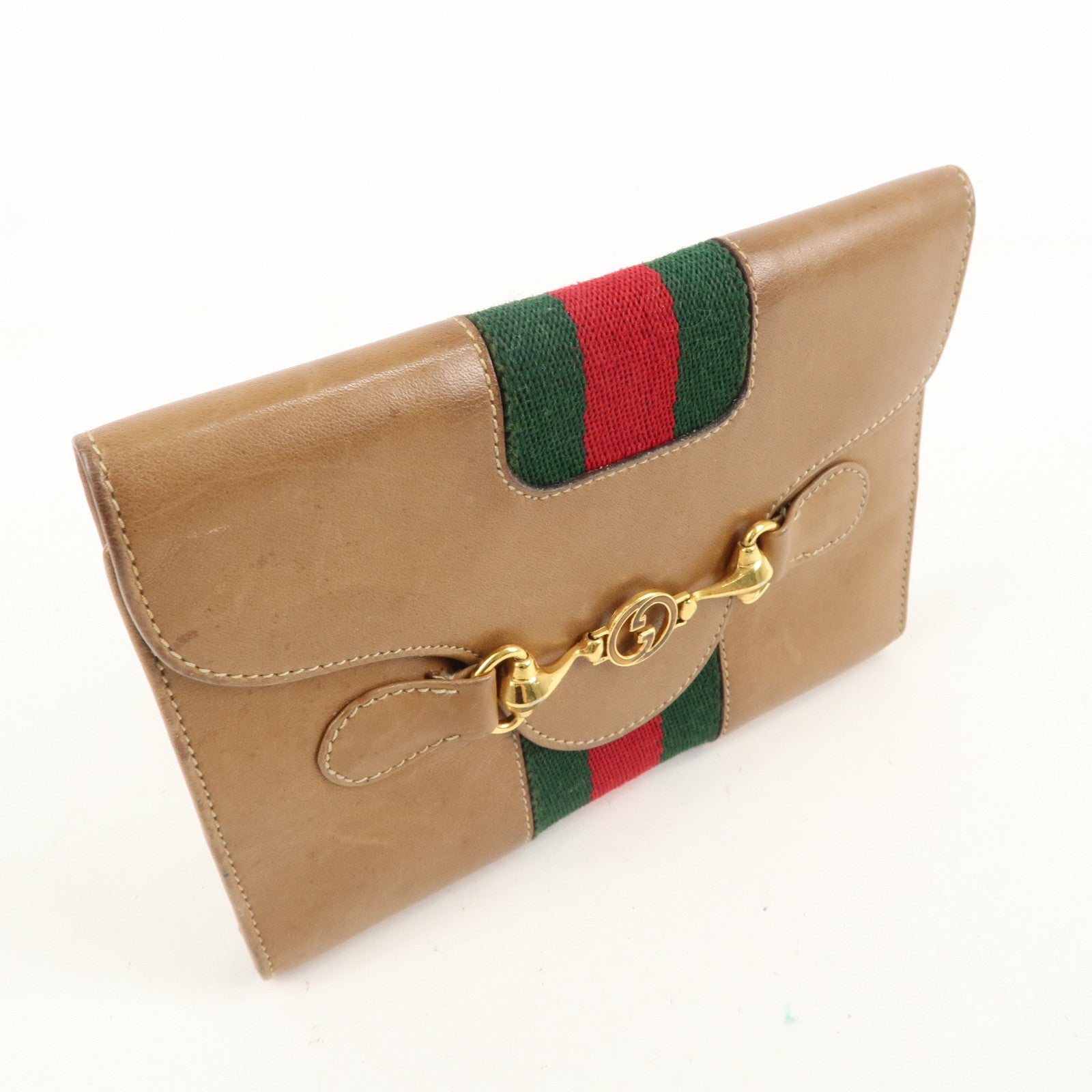 GUCCI Old Gucci Sherry Leather Trifold Wallet Beige