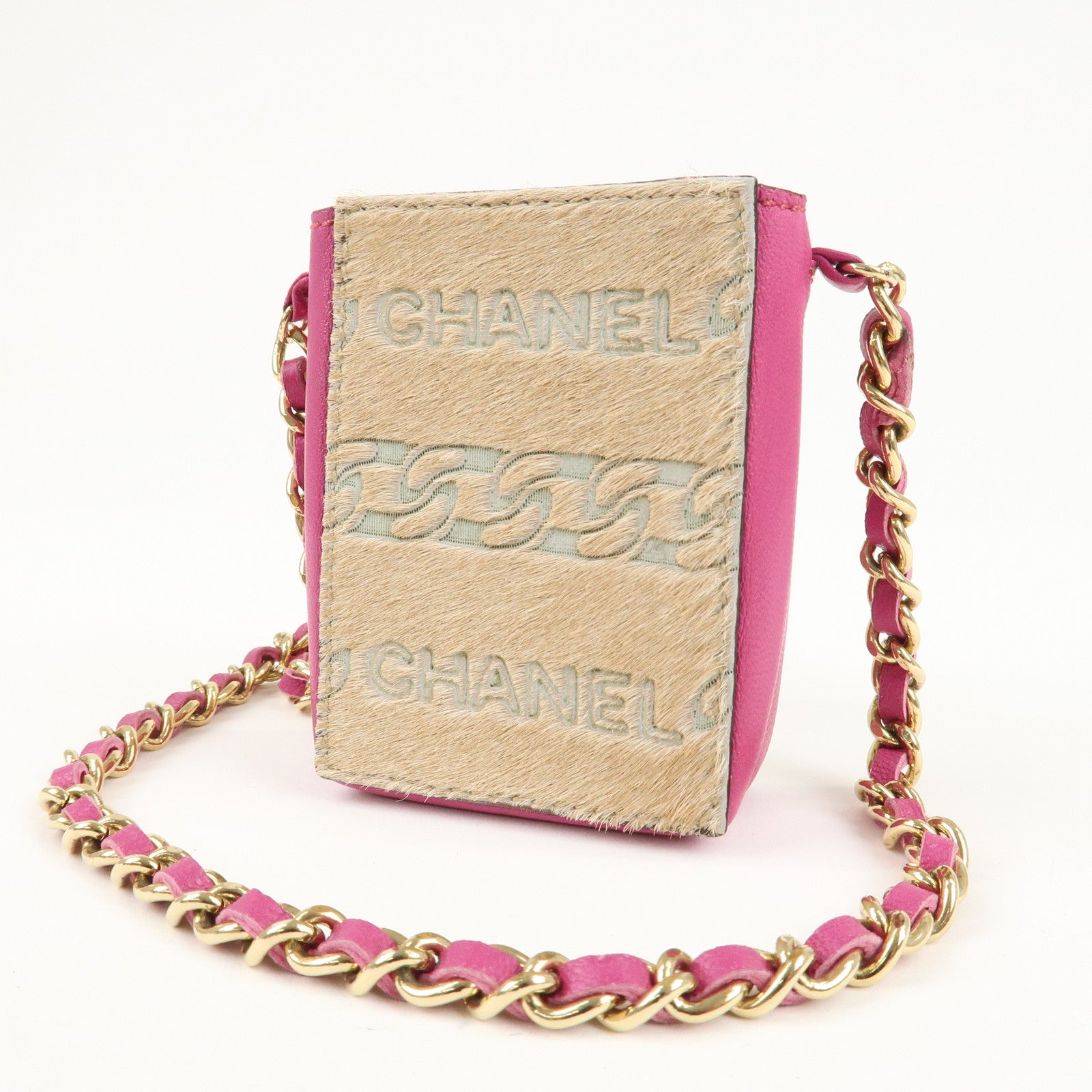 CHANEL Unborn Calf Lamb Skin Chain Shoulder Cigarette Case