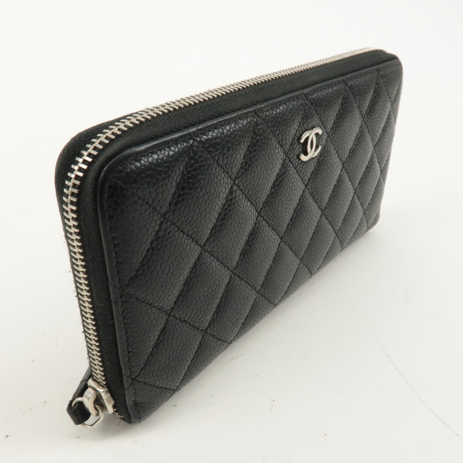 CHANEL Matelasse Caviar Skin Long Wallet Zip Around Black A50097