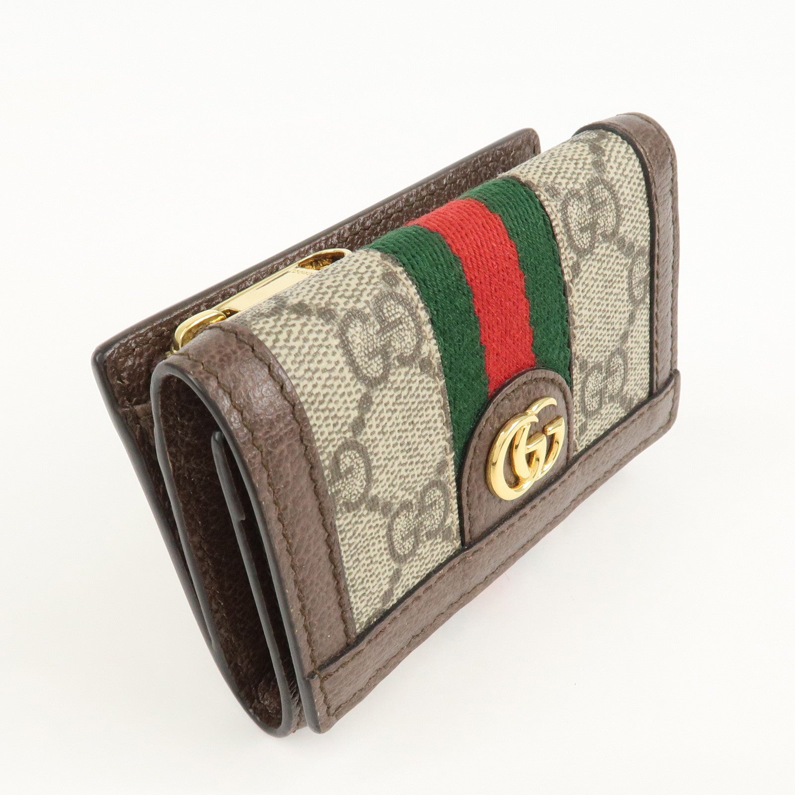 GUCCI Ophidia Sherry GG Supreme Leather Compact Wallet 644334 Used