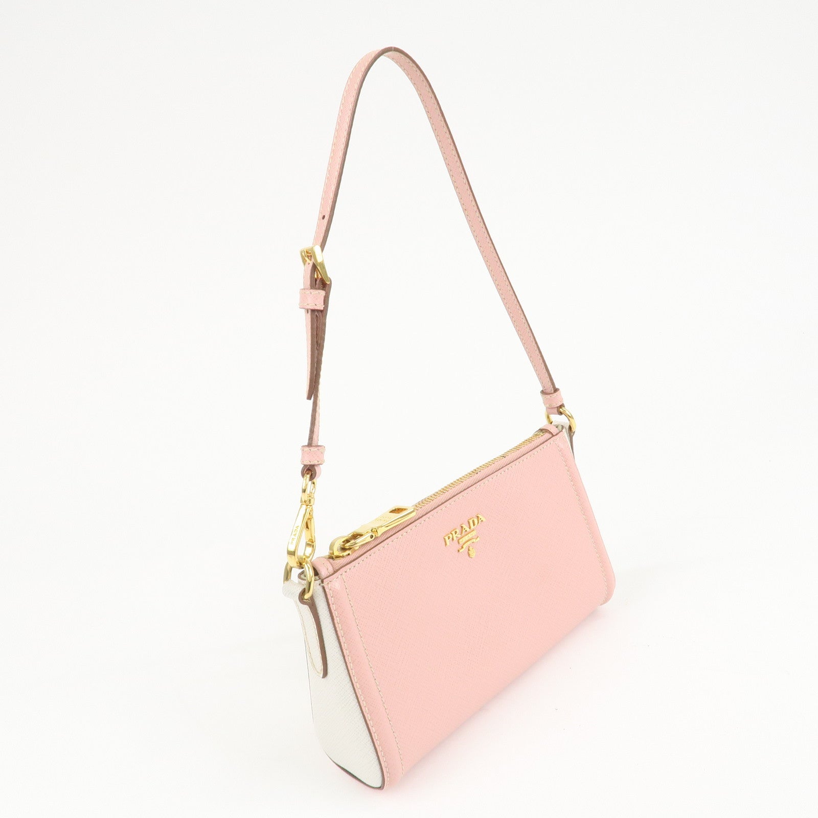 PRADA Logo Leather Shoulder Bag Pink Gold Hardware Used