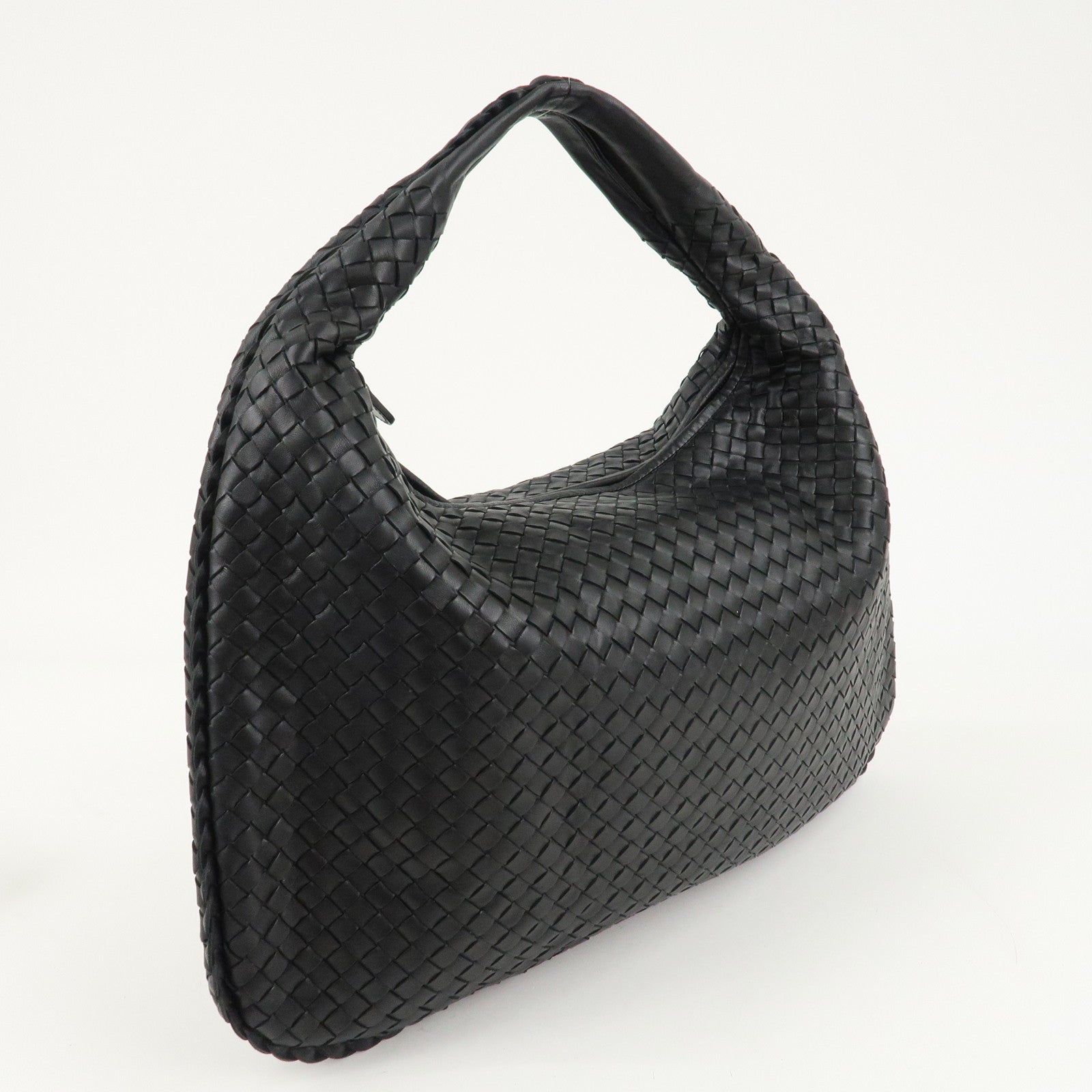 BOTTEGA VENETA Hobo Intrecciato Leather Shoulder Bag Black 115654