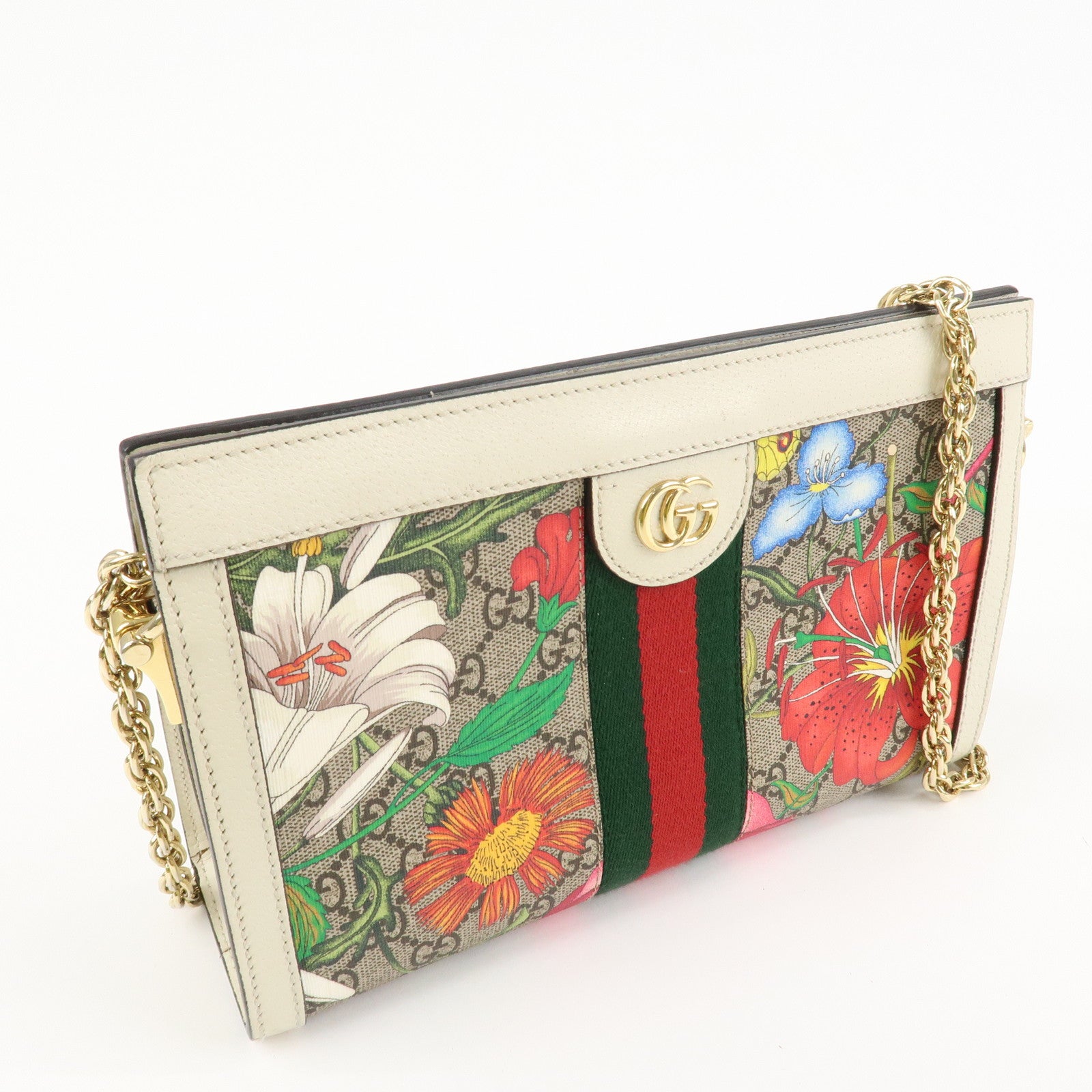 GUCCI Ophidia PVC Leather Chain Shoulder Bag Floral Pattern 503877 Used