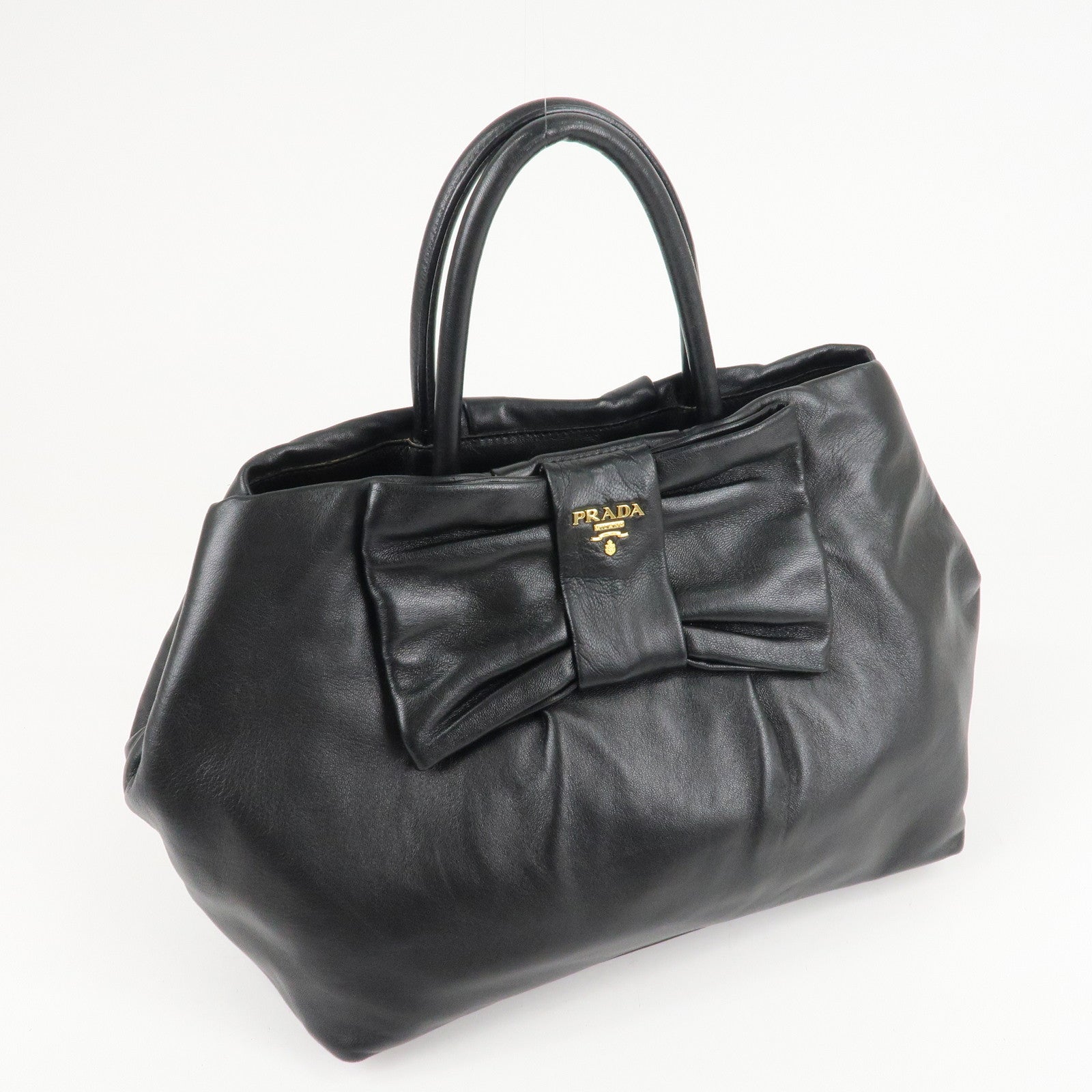 PRADA Nappa Leather Ribbon Tote Bag Hand Bag NERO Black BN1601