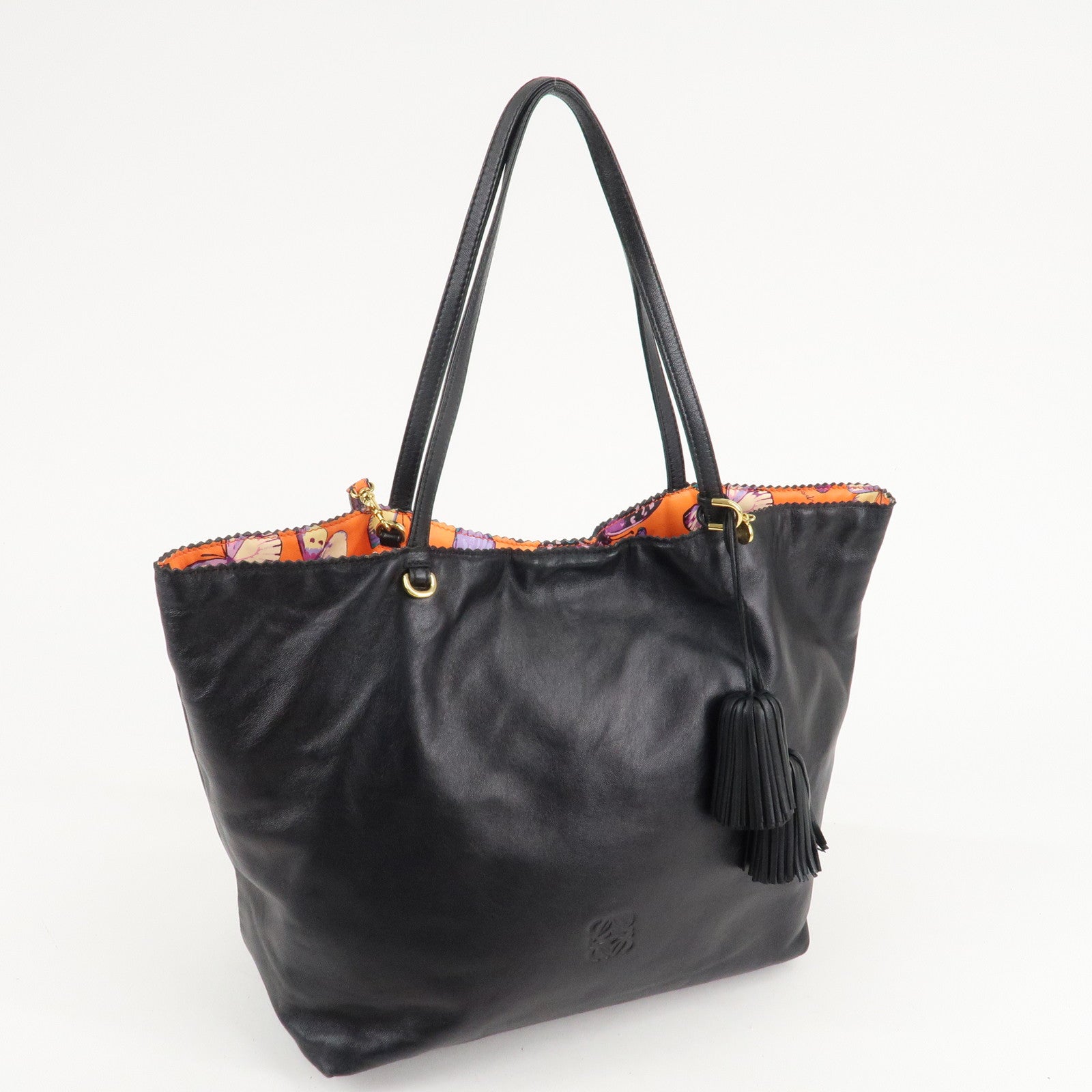 LOEWE Anagram Leather Shoulder Bag Tote Bag Black