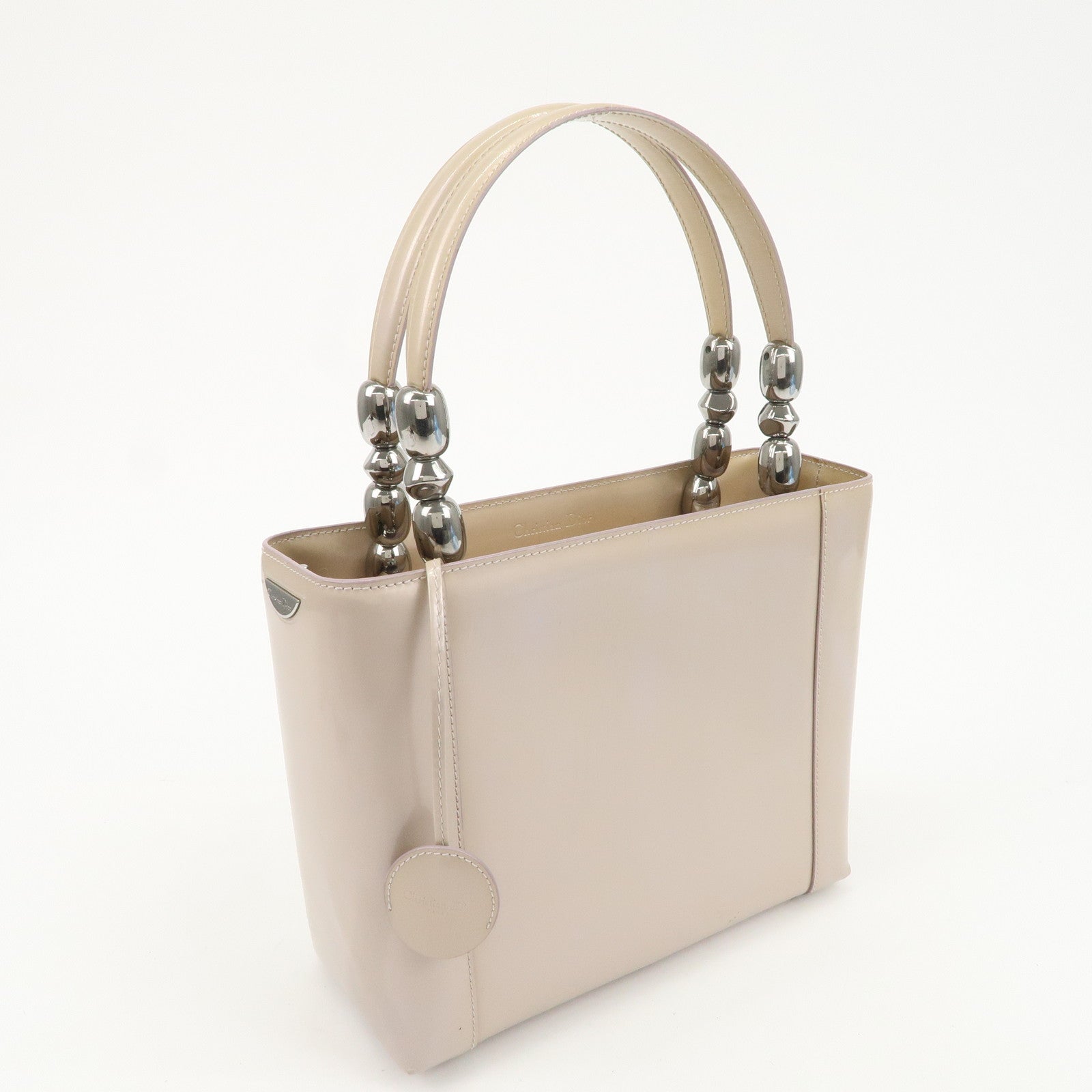 Christian Dior Maris Pearl Patent Leather Tote Bag Beige