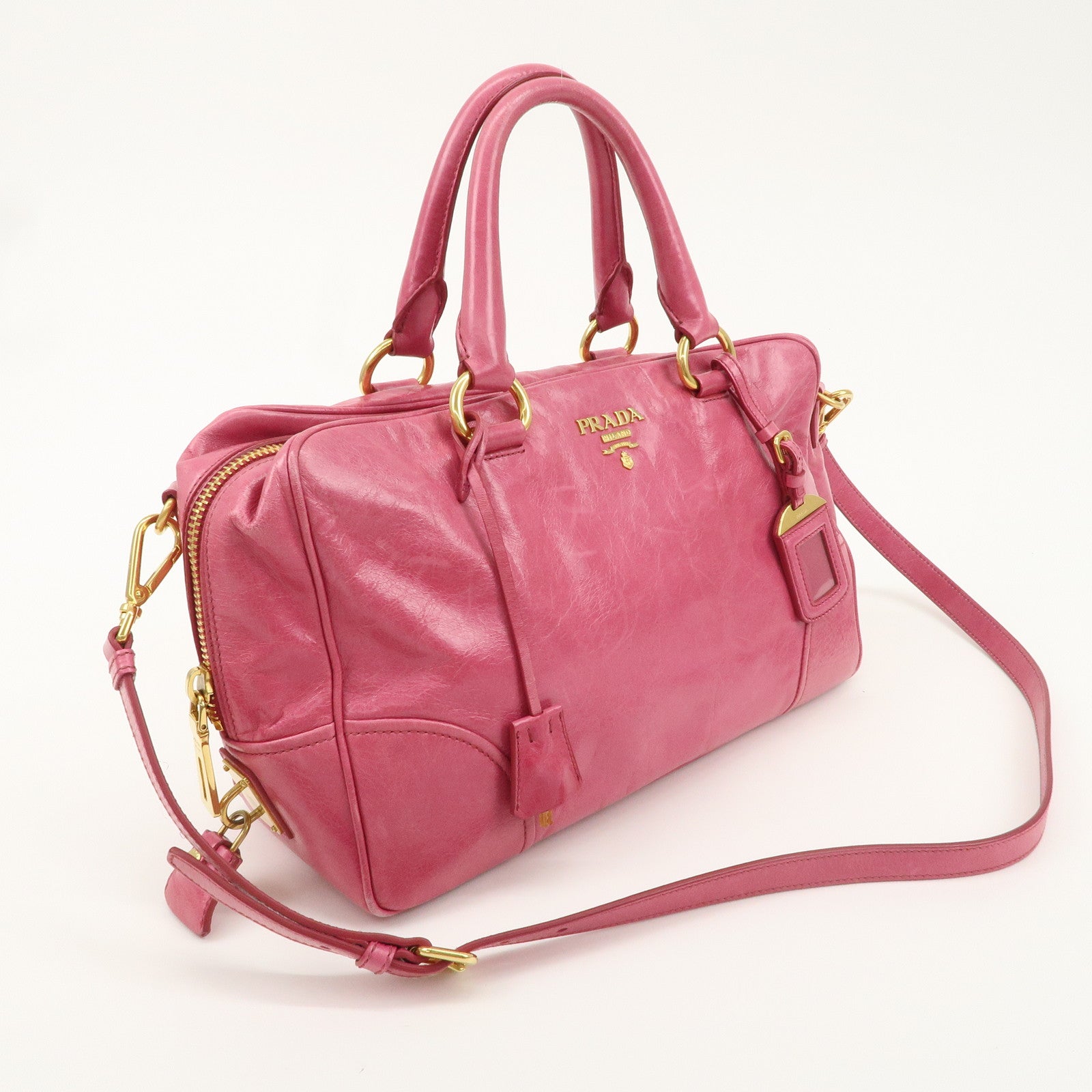 PRADA Logo Leather 2 Way Hand Bag Tote Bag Pink