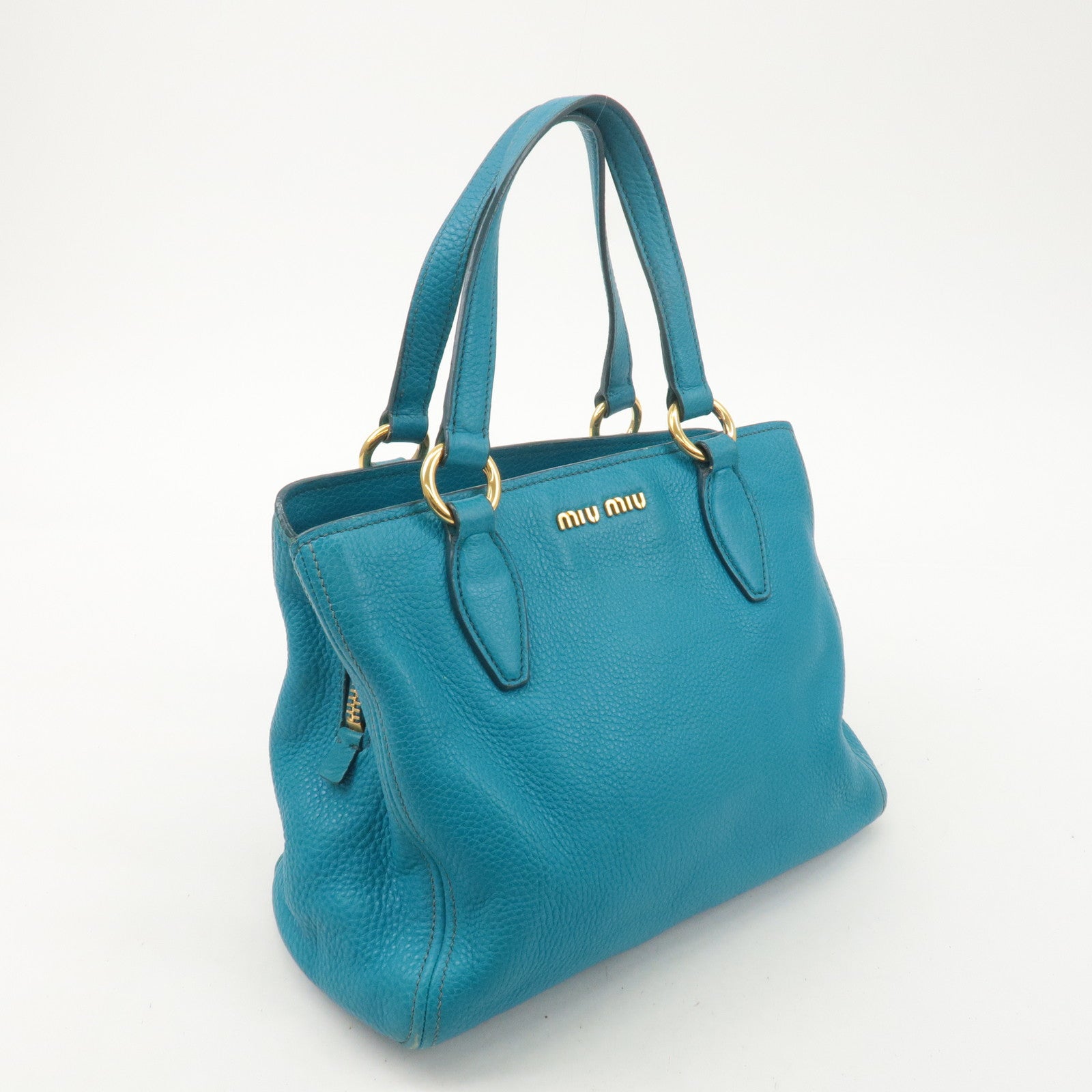 MIU MIU Leather 2Way Bag Hand Bag Shoulder Bag Turquoise Blue