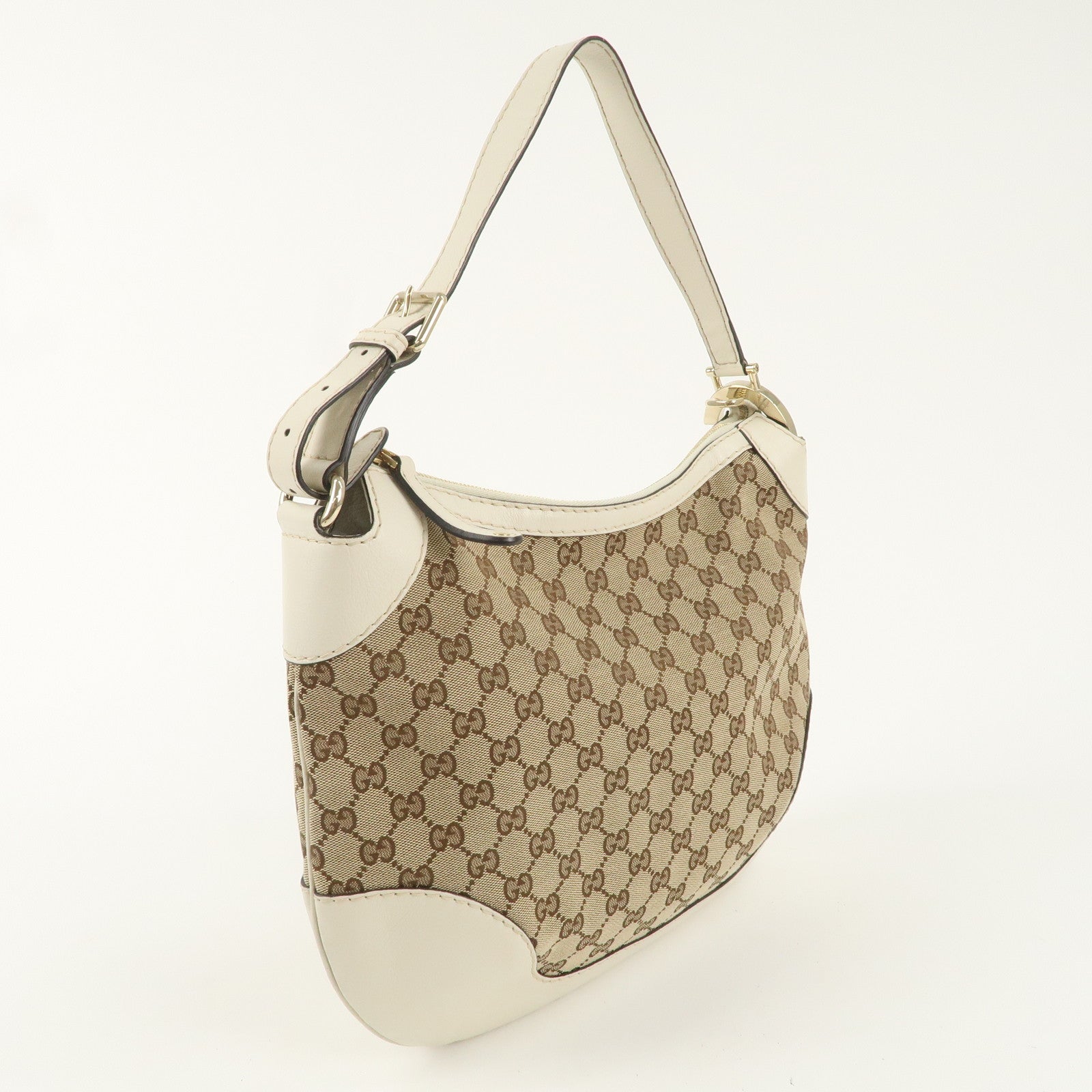 GUCCI GG Canvas Leather One Shoulder Bag Beige Ivory 211810