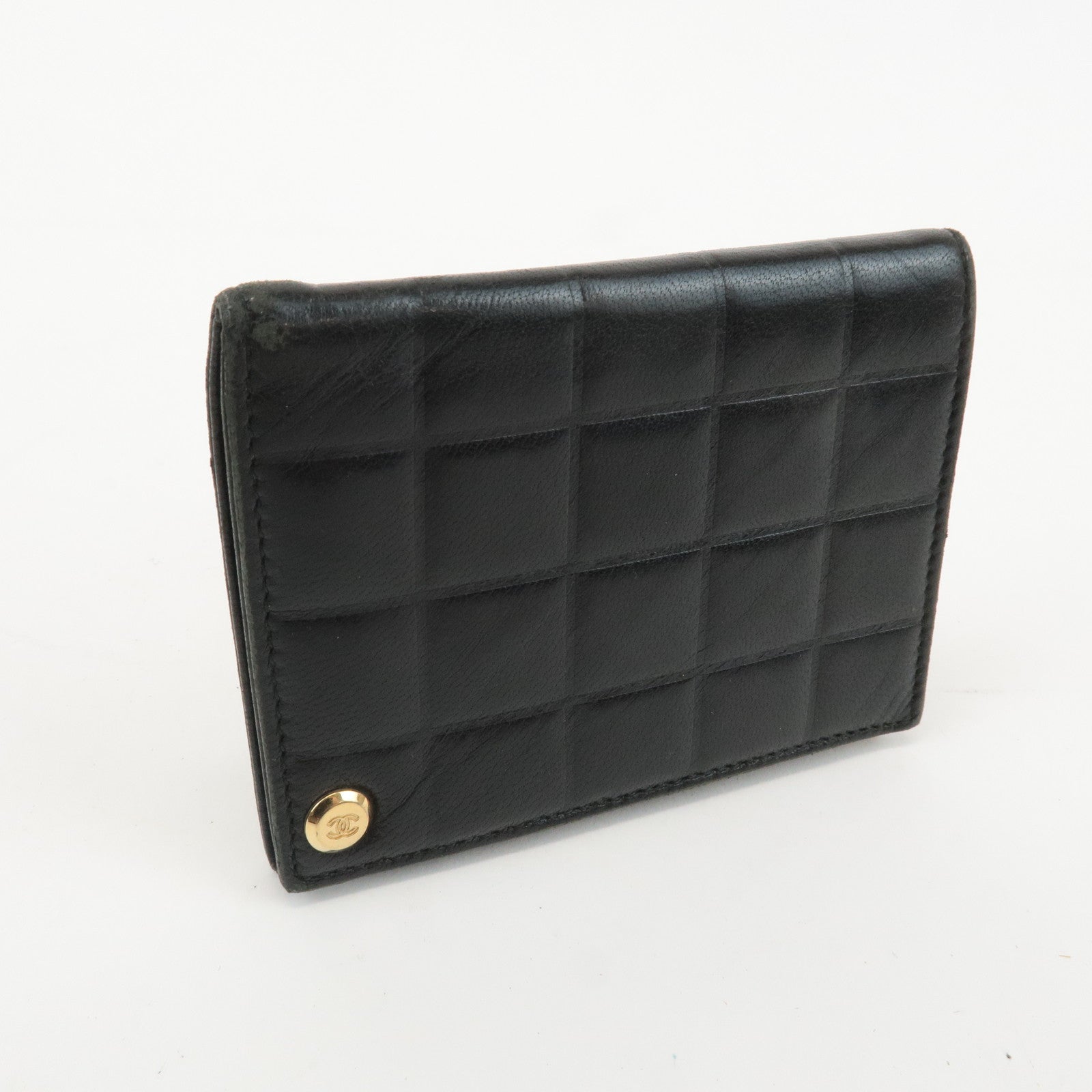 CHANEL Chocolate Bar Lamb Skin Card Case Black