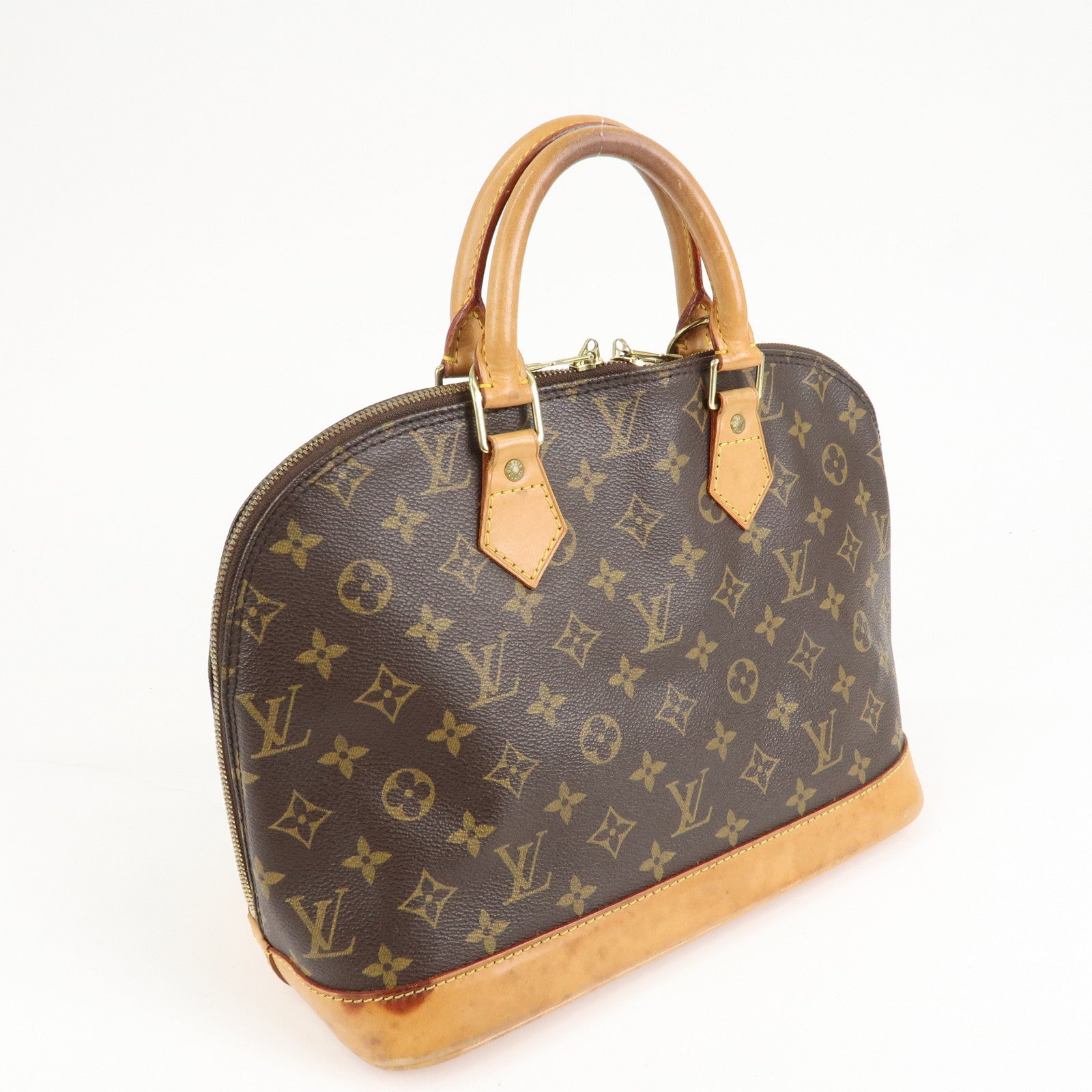 Louis Vuitton Monogram Alma Hand Bag Brown Gold Hardware M51130 Used