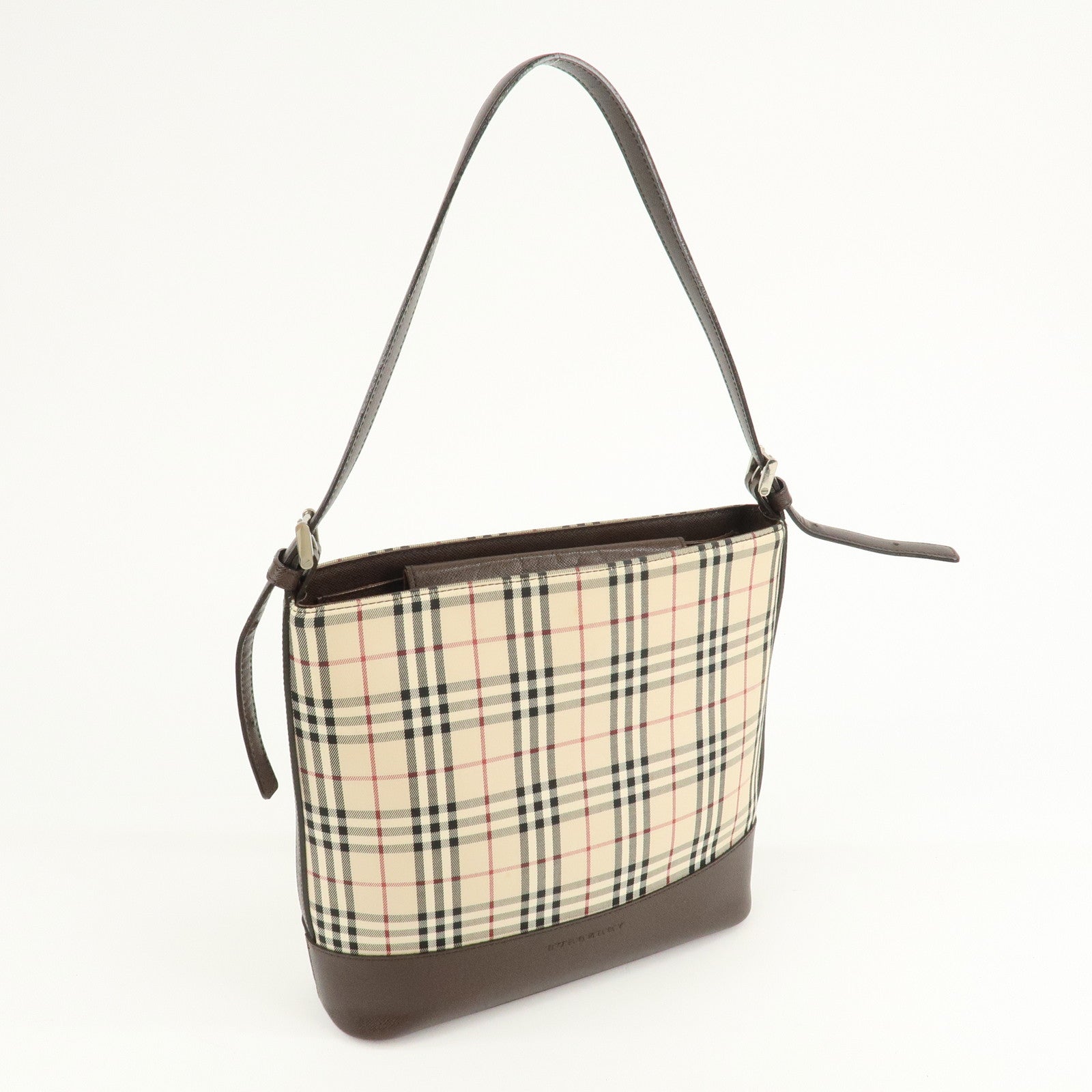 BURBERRY Canvas Leather Nova Plaid Semi Shoulder Bag