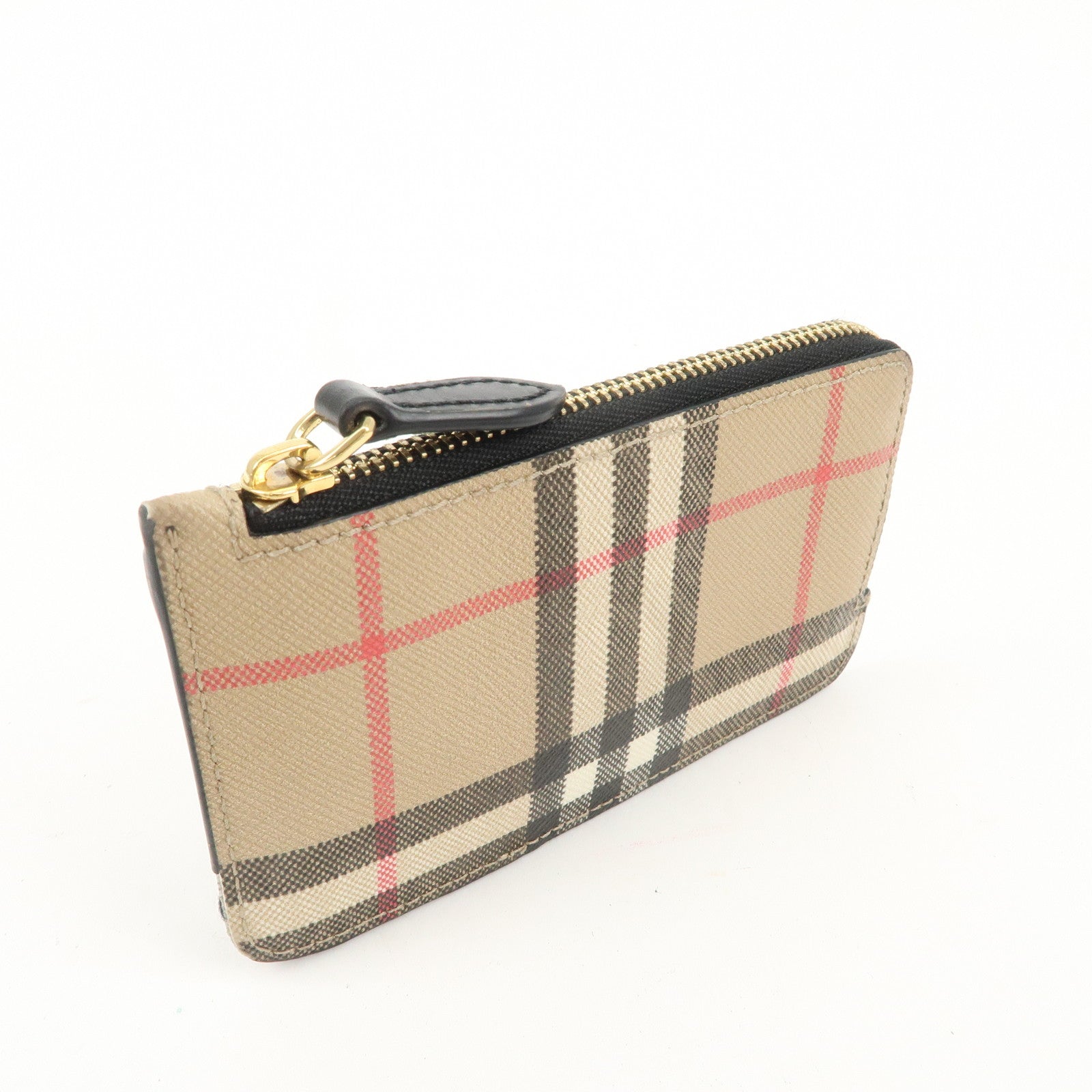 BURBERRY Nova Plaid PVC Leather Card Case Coin Case Beige Black