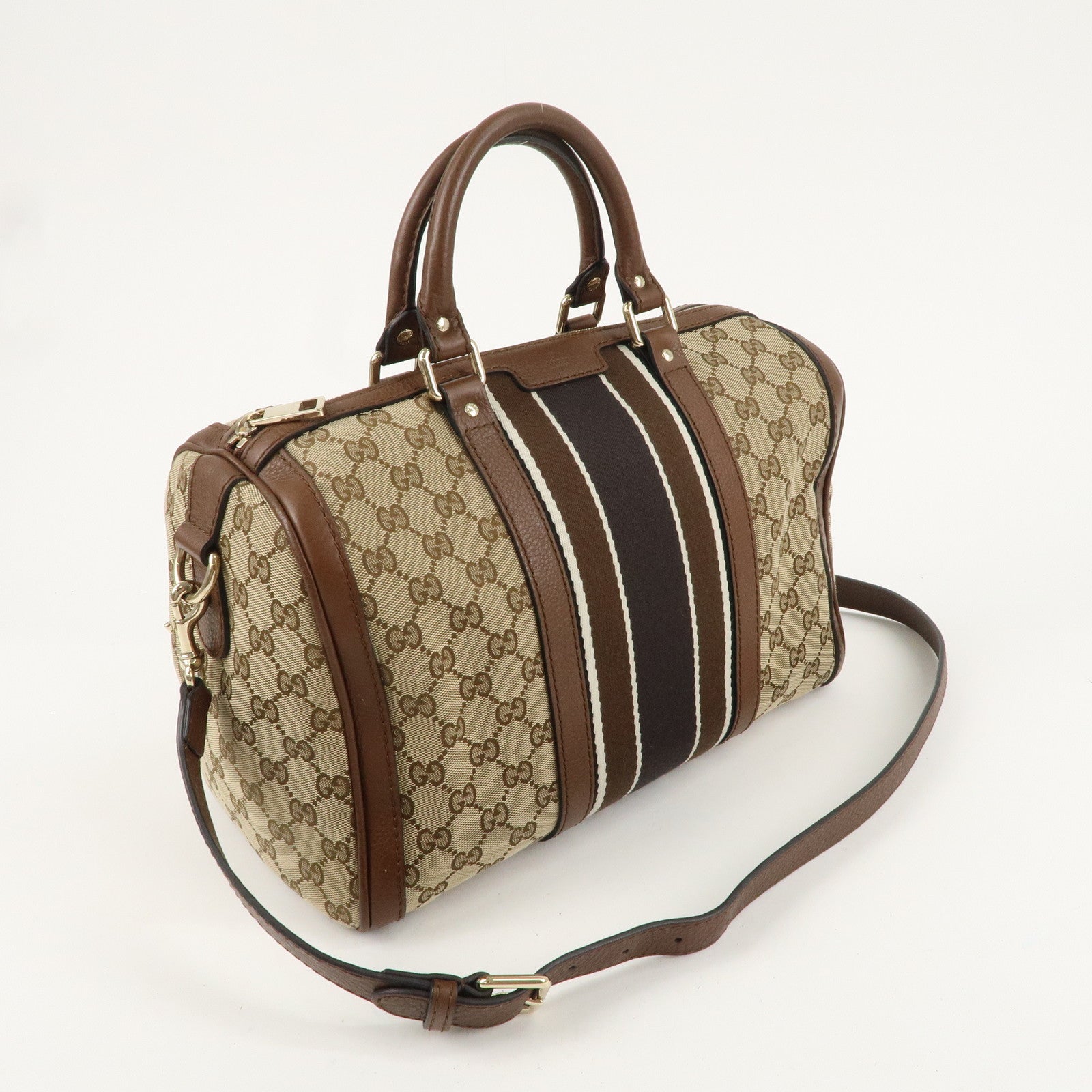 GUCCI Sherry Line GG Canvas Leather 2Way Boston Bag Brown 247205