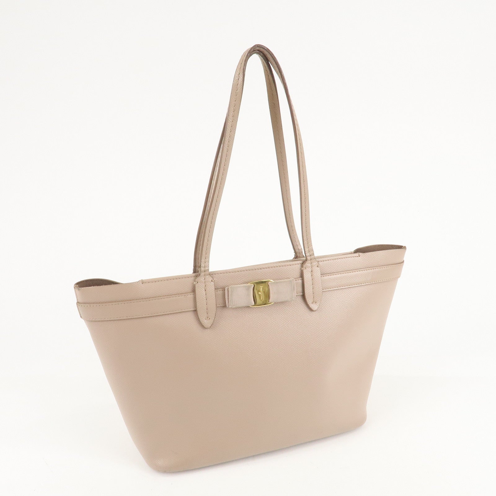 Ferragamo Leather Tote Bag Pink Beige AU-21/1082 Used