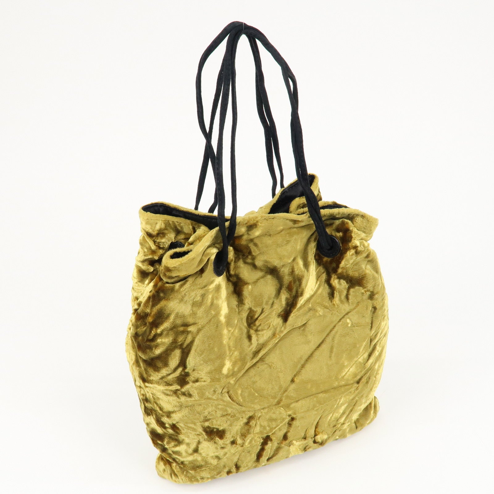 MIU MIU Satin Velour Suede Shoulder Bag Drawstring Bag Gold Black