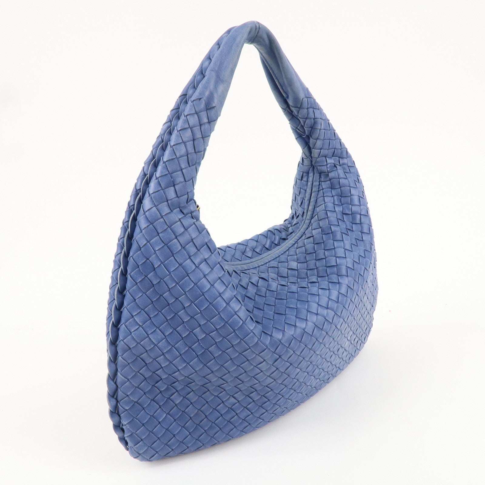 BOTTEGA VENETA Intrecciato Hobo Leather Shoulder Bag Blue 115653