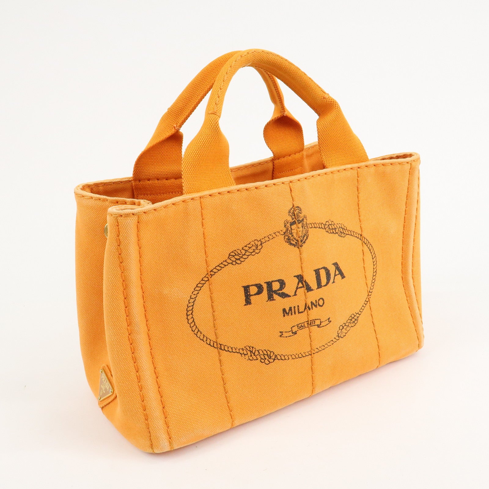 PRADA Logo Canapa Mini Canvas Tote Bag Hand Bag Orange BN2439