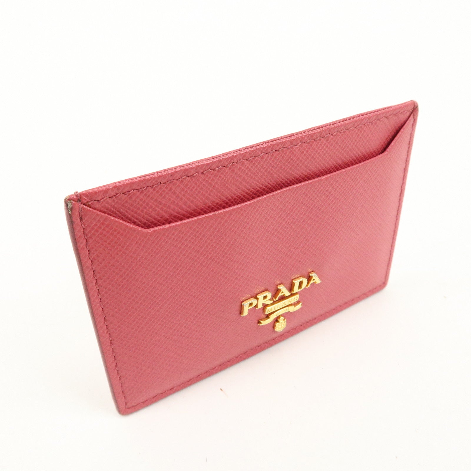 PRADA Logo Saffiano Leather Card Case Card Holder Pink Gold HDW