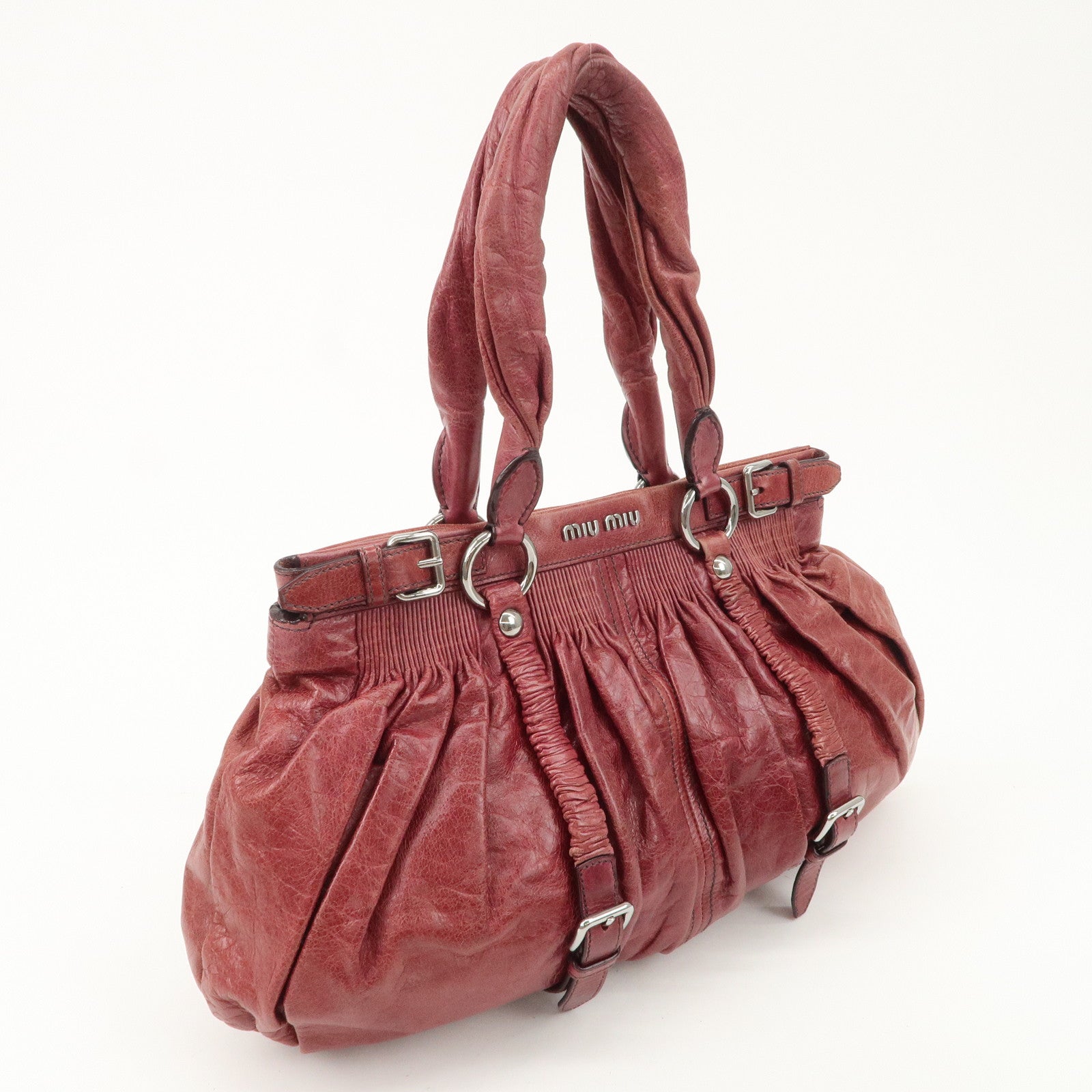 MIU MIU Leather Shoulder Bag Tote Bag Bordeaux Used