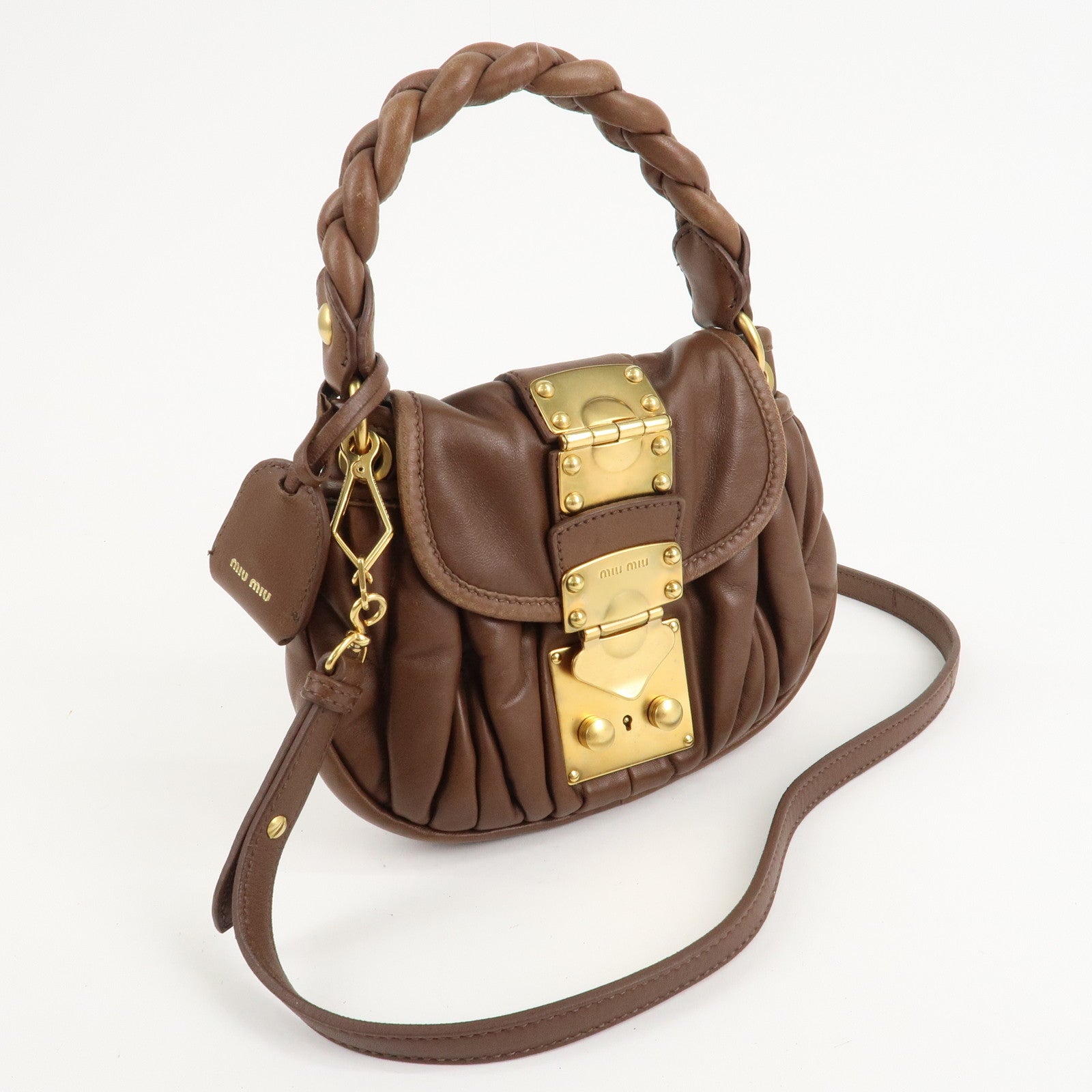 MIU MIU Matelasse Leather 2WAY Bag Shoulder Bag Hand Bag Brown