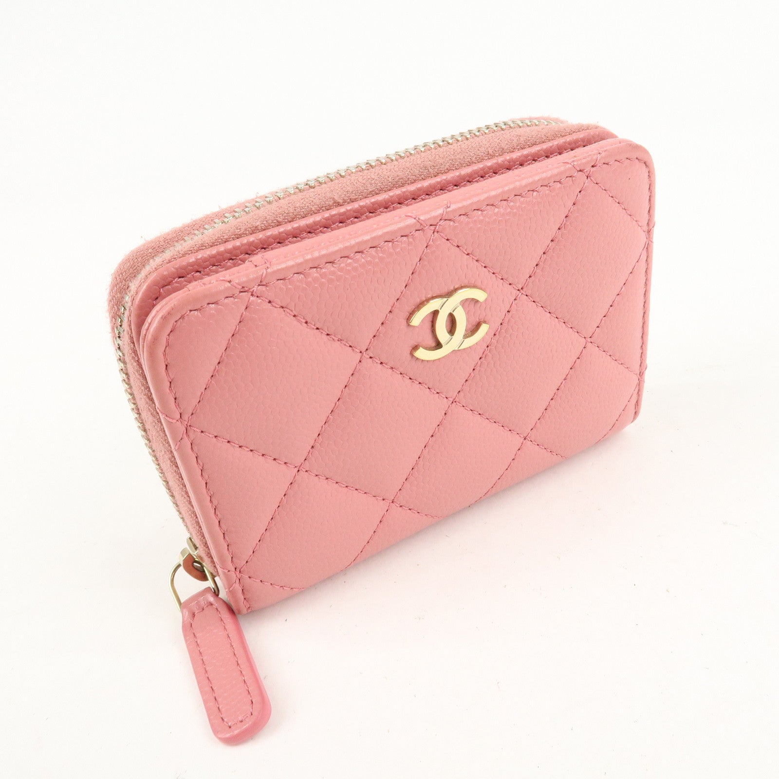 CHANEL Matelasse Caviar Skin Zippy Around Coin Case Pink Used