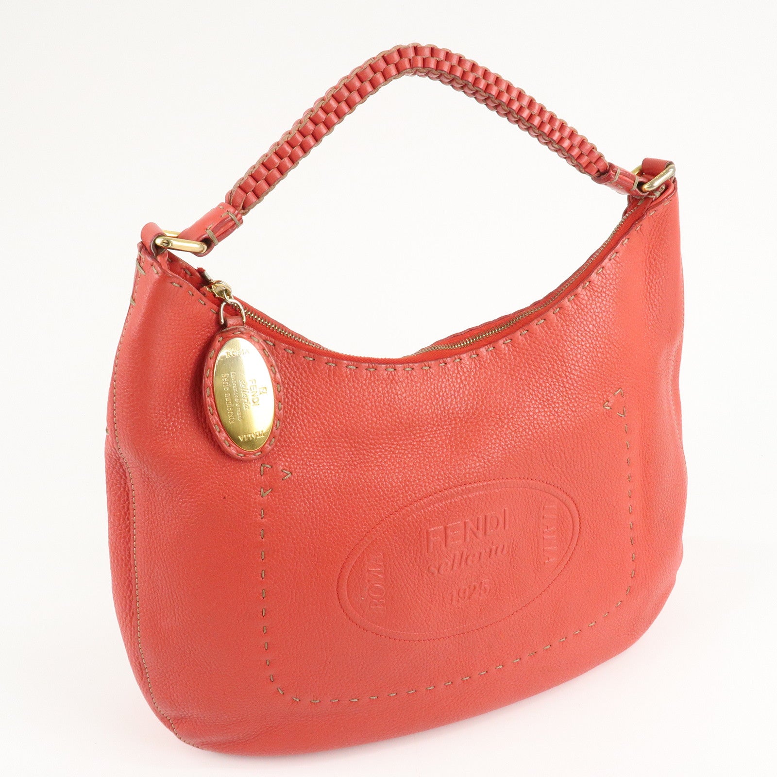 FENDI Selleria Leather Shoulder Bag Red 8BR648