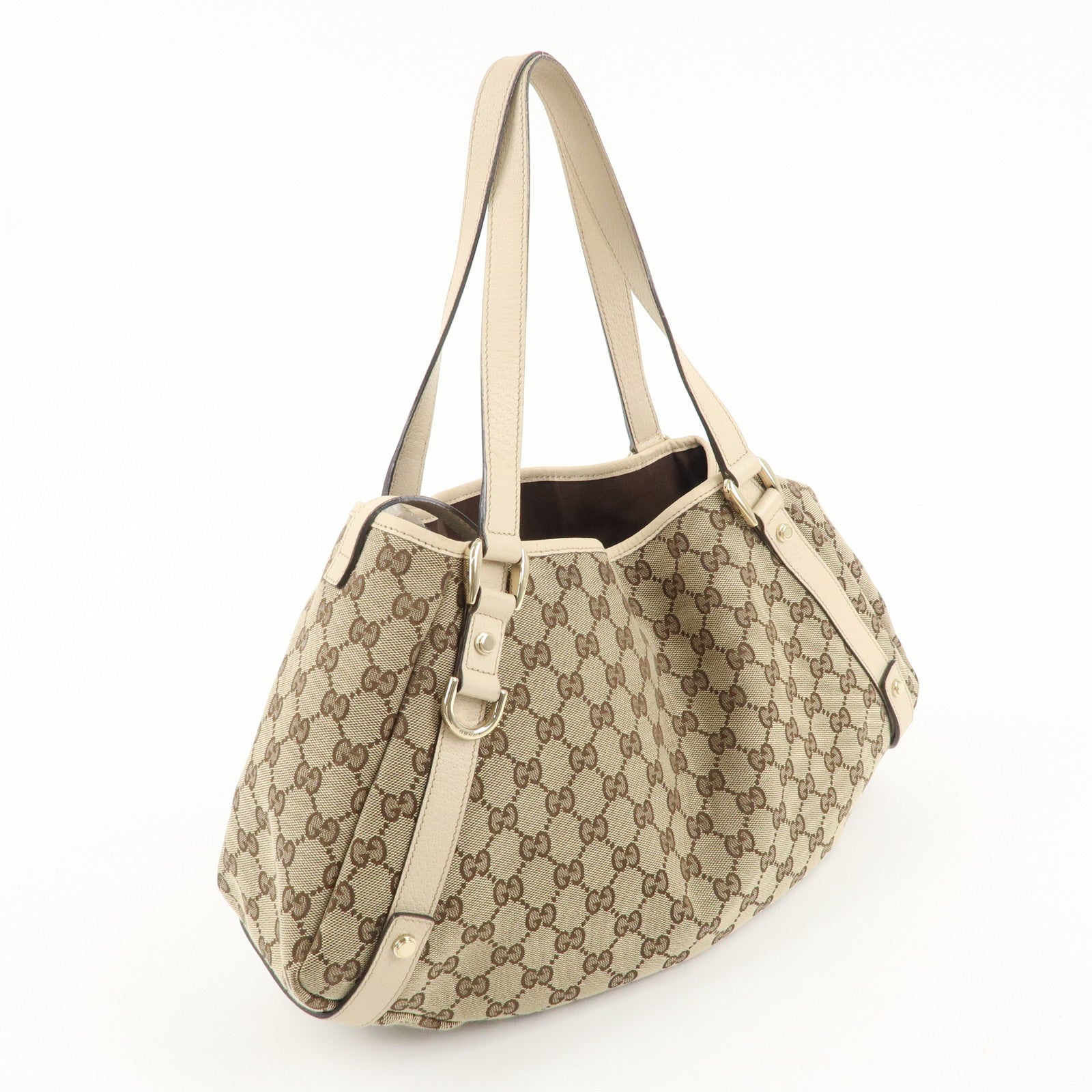 GUCCI Abbey GG Canvas Leather Tote Hand Bag Beige Ivory 130736