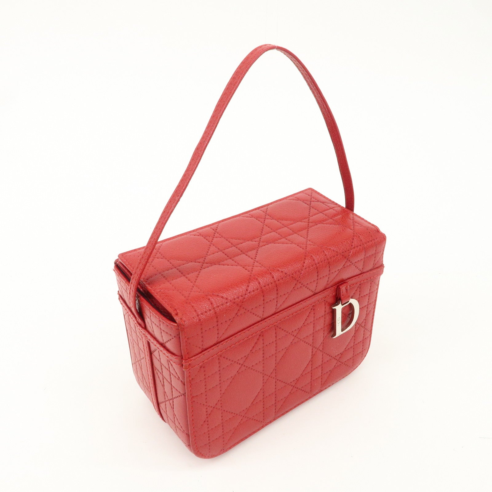 Christian Dior Leather Cannage Vanity Bag Hand Bag Red