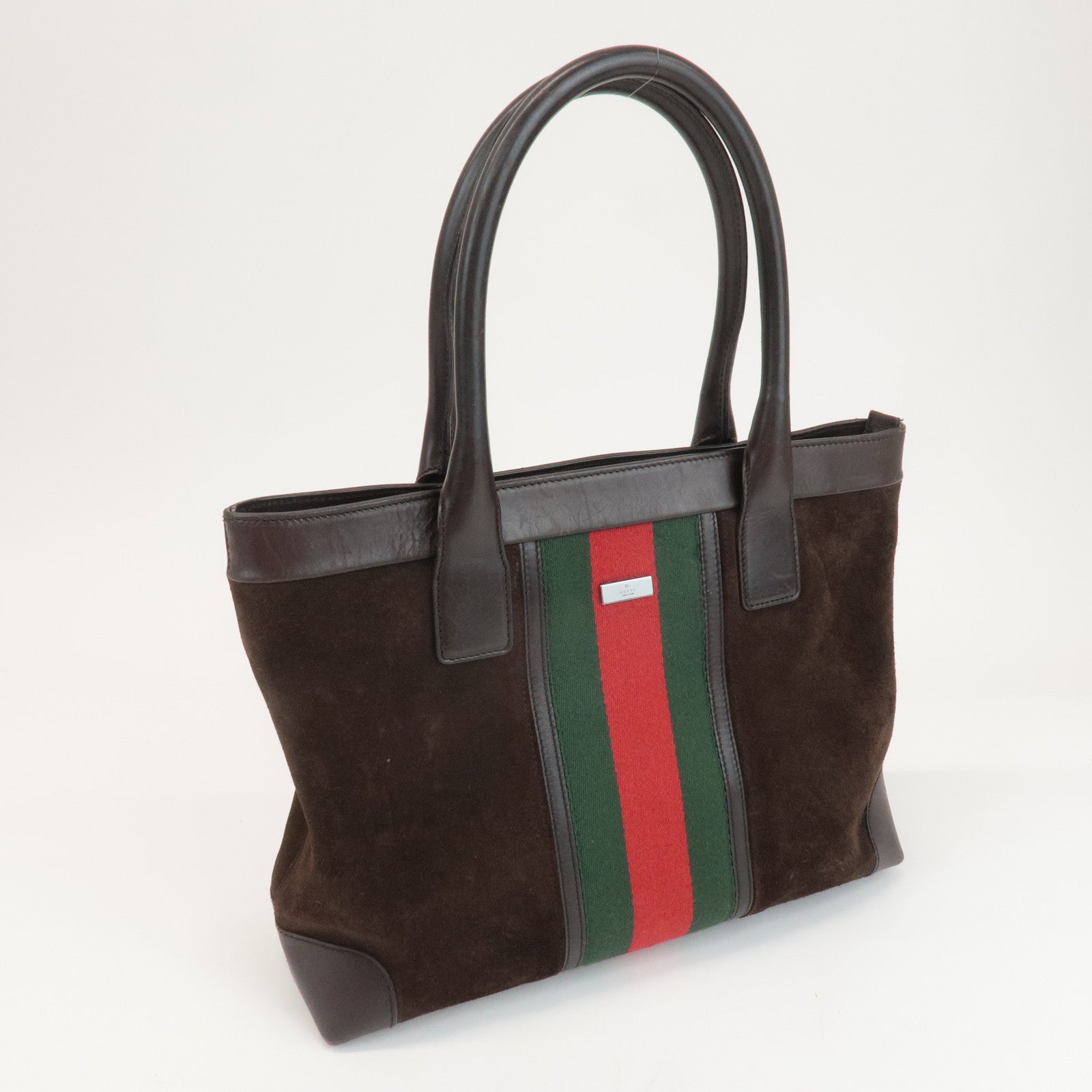 GUCCI Sherry Suede Leather Tote Bag Hand Bag Brown 33890 Used