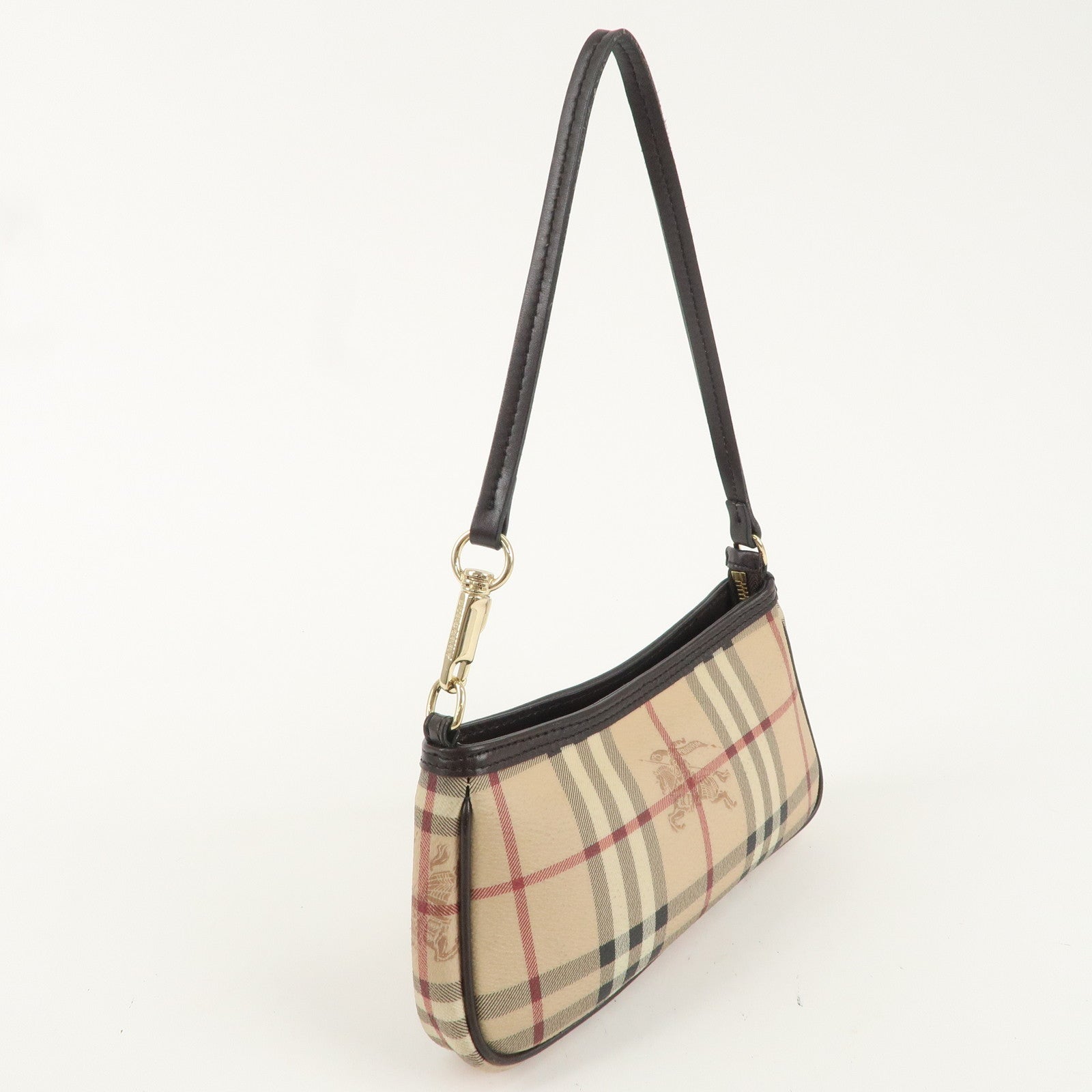 BURBERRY PVC Leather Nova Plaid Accessoires Pouch Beige Brown