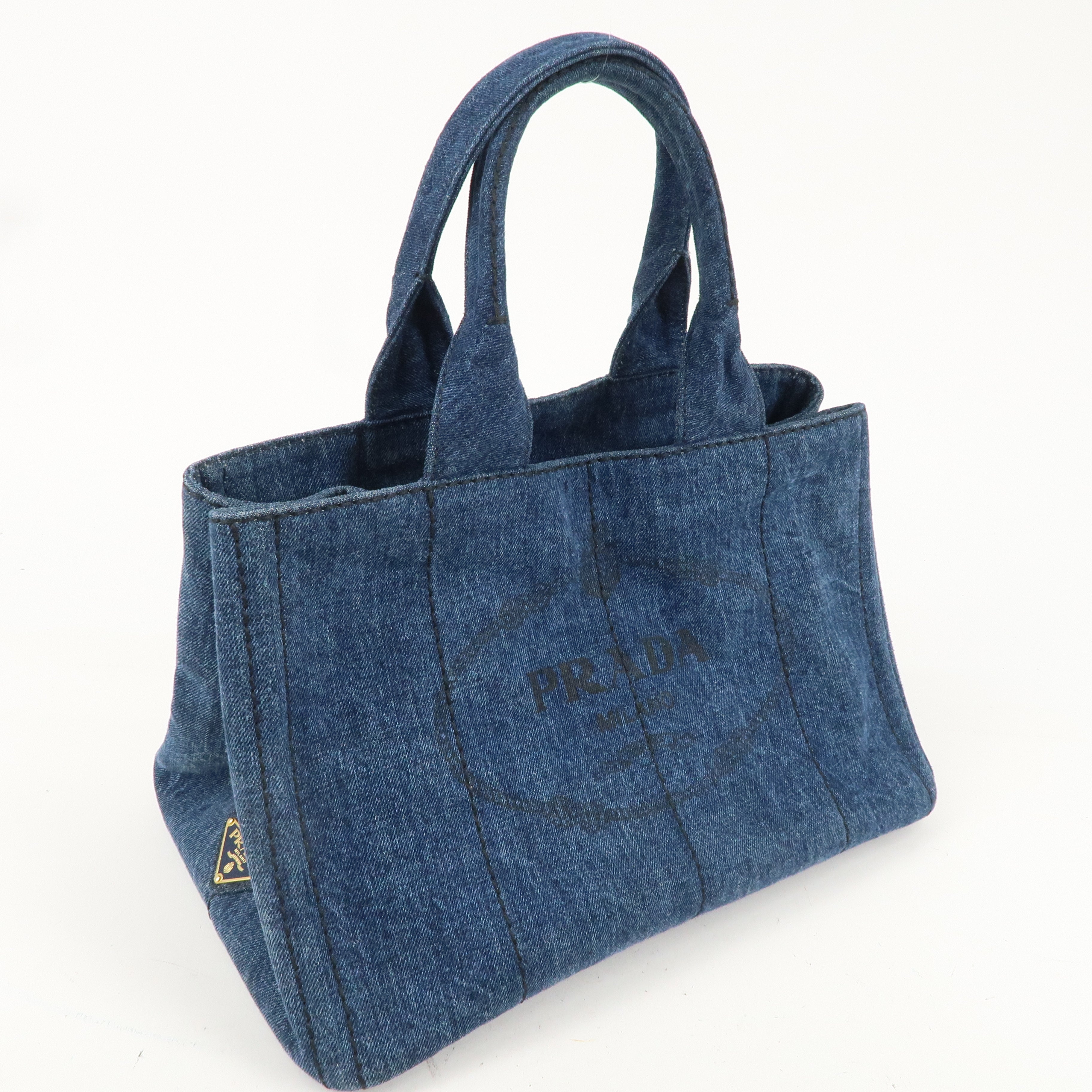 PRADA Logo Canapa Denim Hand Bag Tote Bag Denim Blue