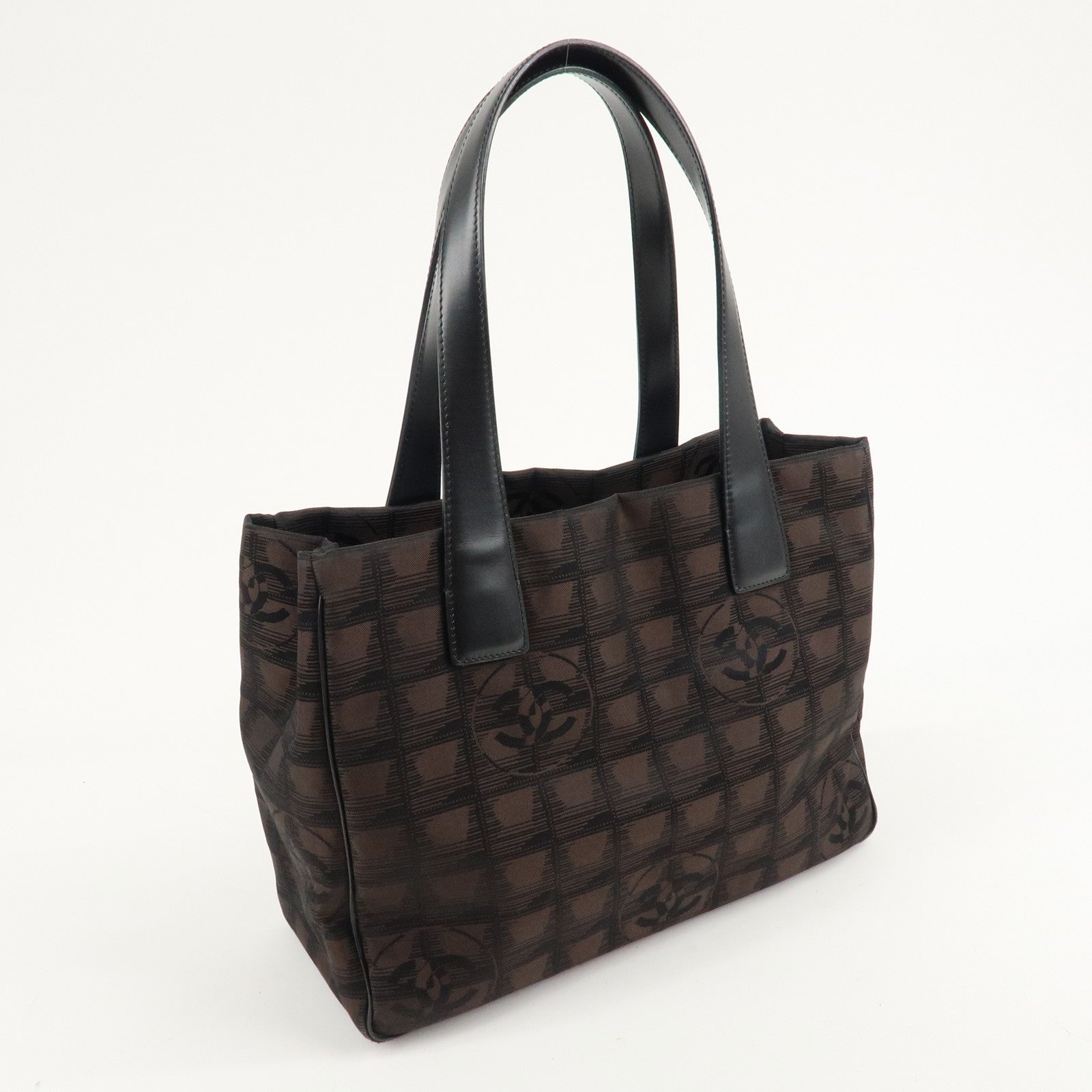 CHANEL New Travel Line Nylon Jacquard Leather Tote PM Brown A20457 Used