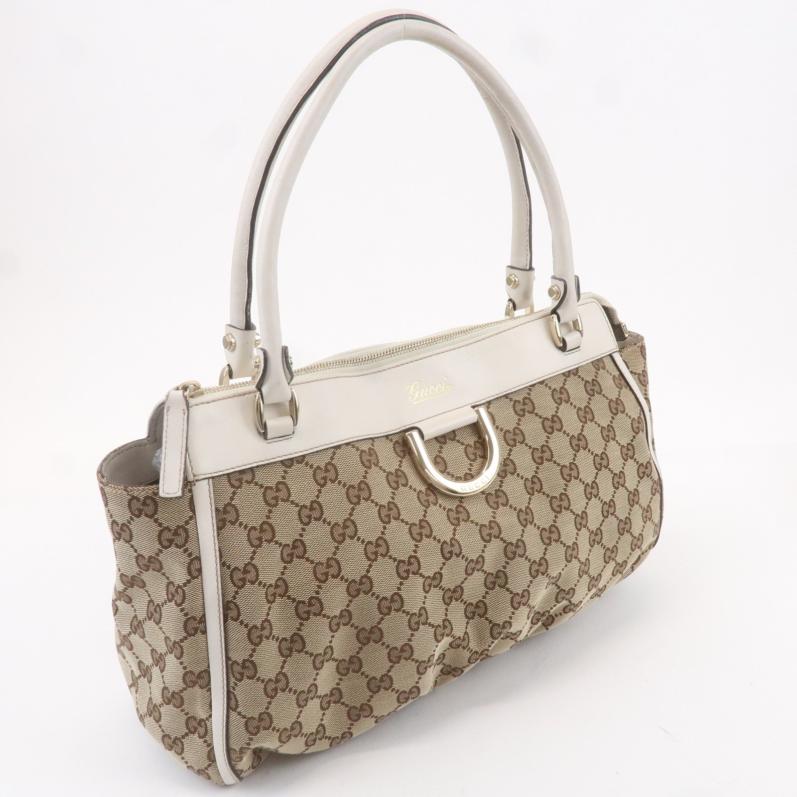 GUCCI Abbey GG Canvas Leather Tote Bag Beige Ivory 189831