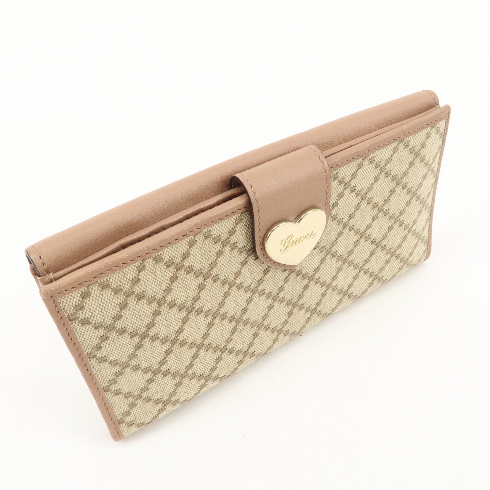 GUCCI Lovely Diamante Canvas Leather W Hook Long Wallet 203550