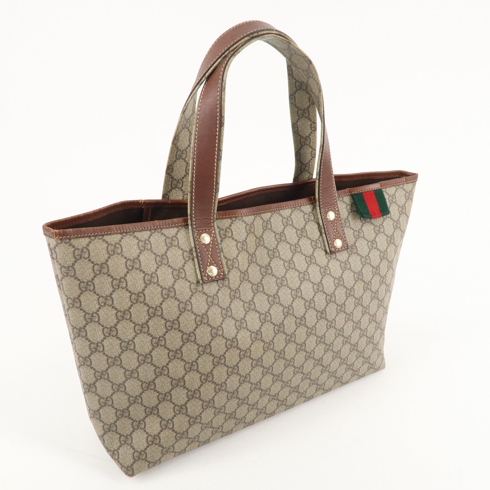 GUCCI Sherry GG Supreme Leather Tote Bag Beige Brown 211134