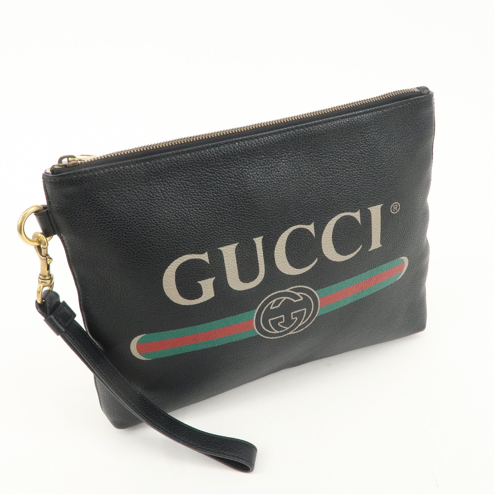 GUCCI Sherry Leather Portfolio Clutch Bag Medium Black 572770 Used