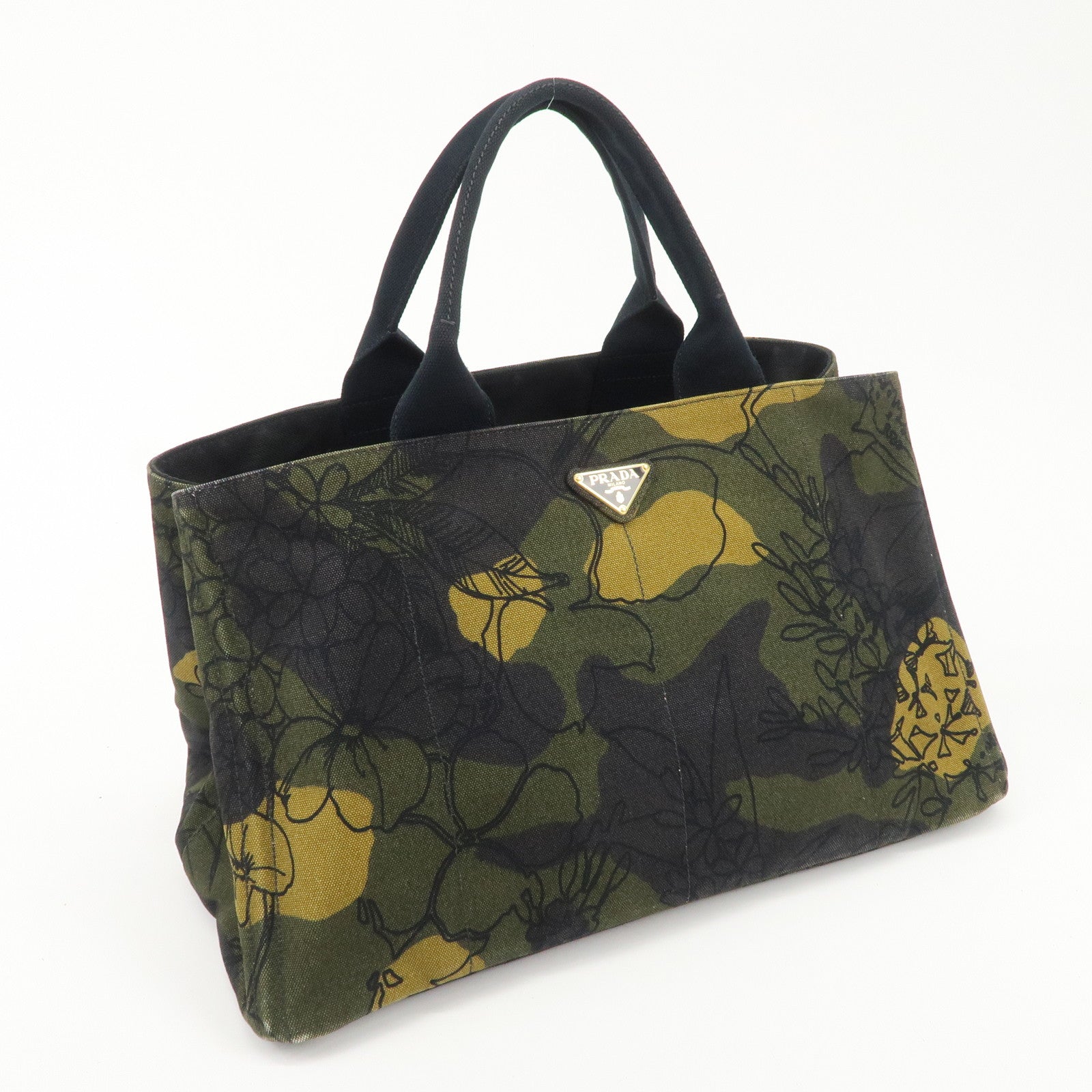 PRADA Logo Canapa Large Canvas Tote Hand Bag Camouflage BN1872 Used