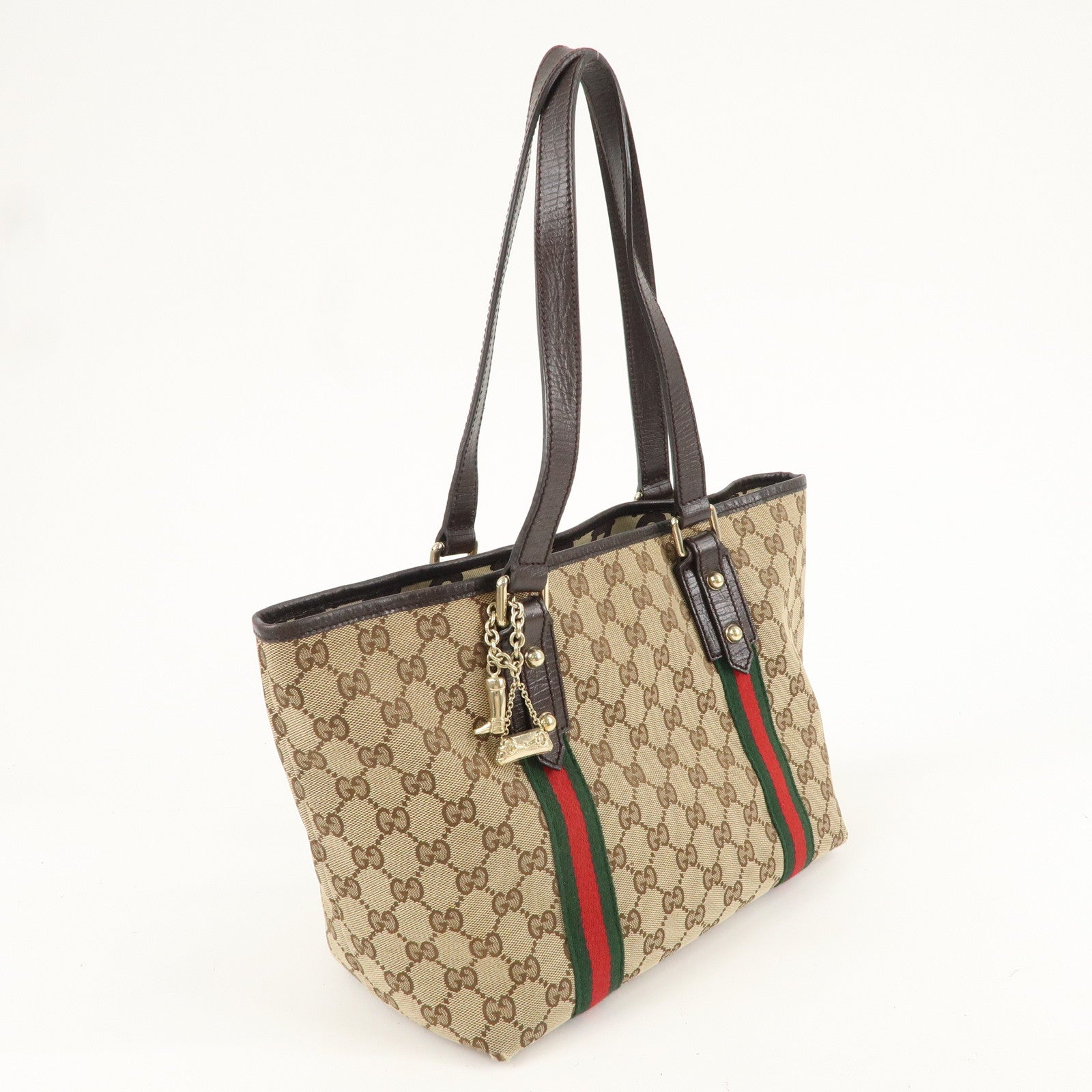 GUCCI Sherry GG Canvas Leather Tote Bag Beige Brown 137396