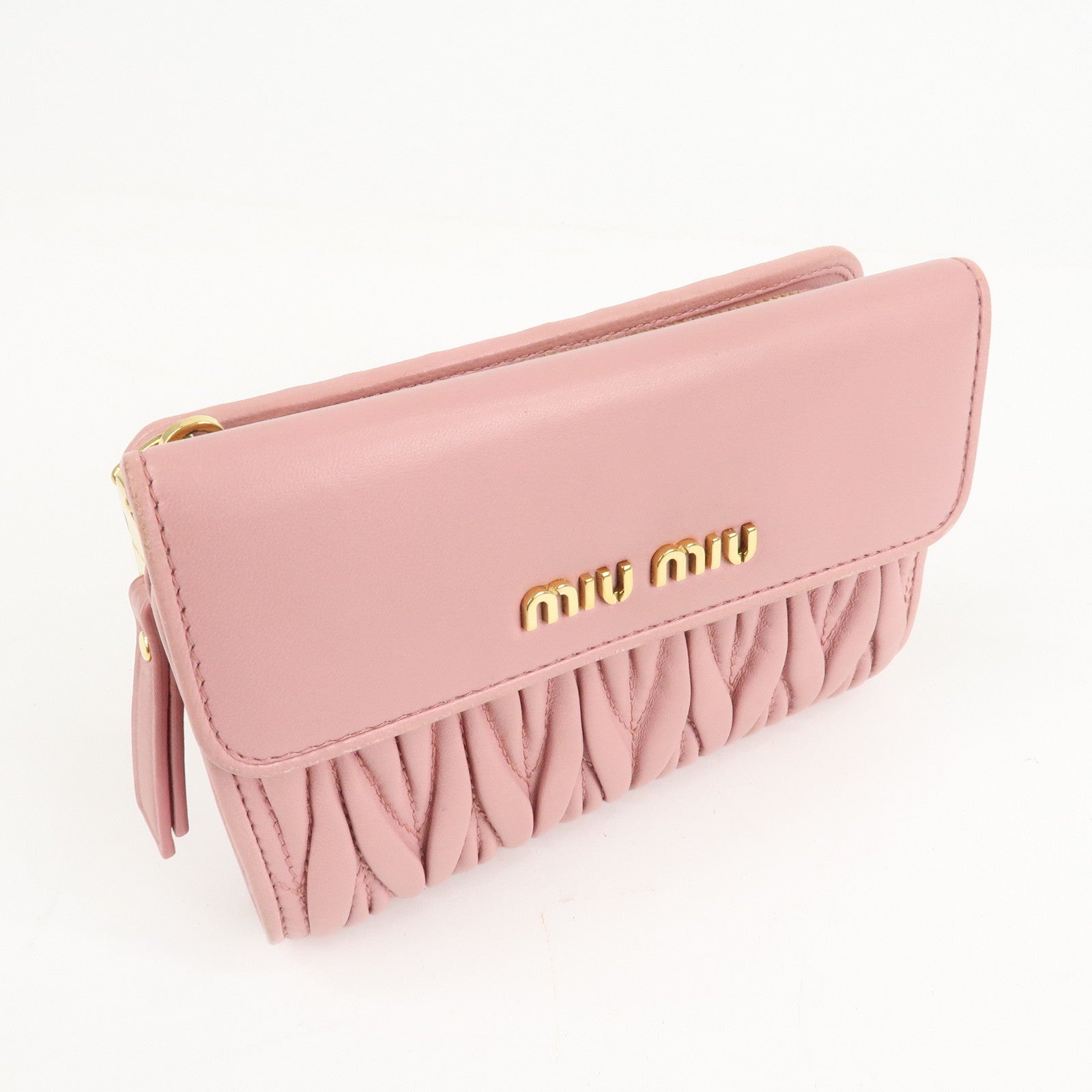 MIU MIU Matelasse Leather Trifold Wallet Pink 5ML225