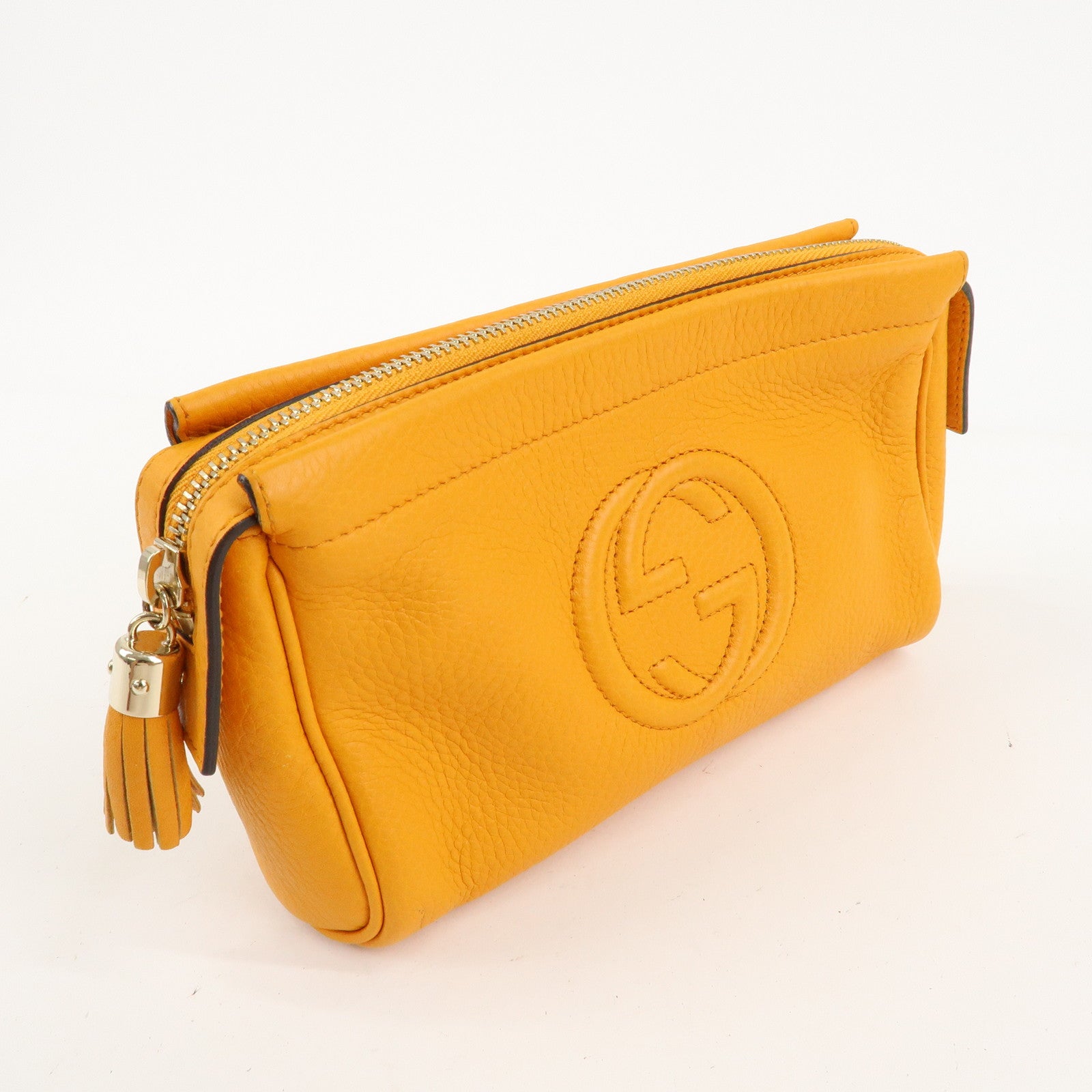 GUCCI SOHO Leather Cosmetic Pouch Clutch Bag Orange 338191 Used